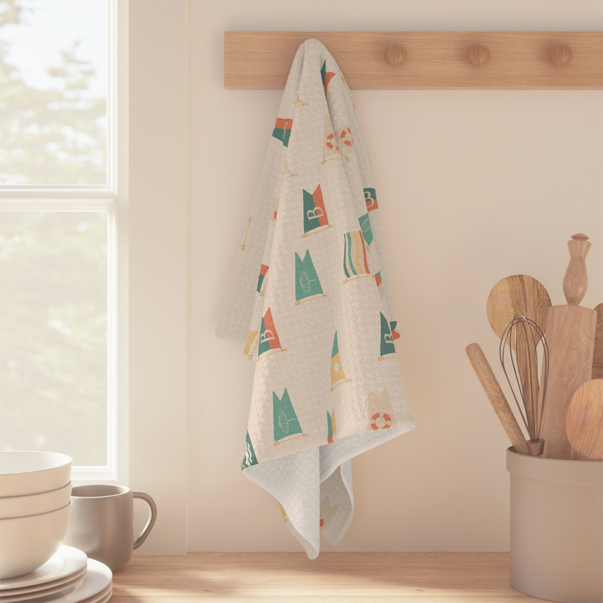 Nautical Pennant Microfiber Tea Towel — Coastal Flag Pattern Kitchen Towel