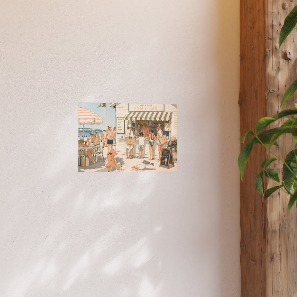 Beach Snack Bar Poster — Vintage Seaside Art Print (Satin or Archival Matte)