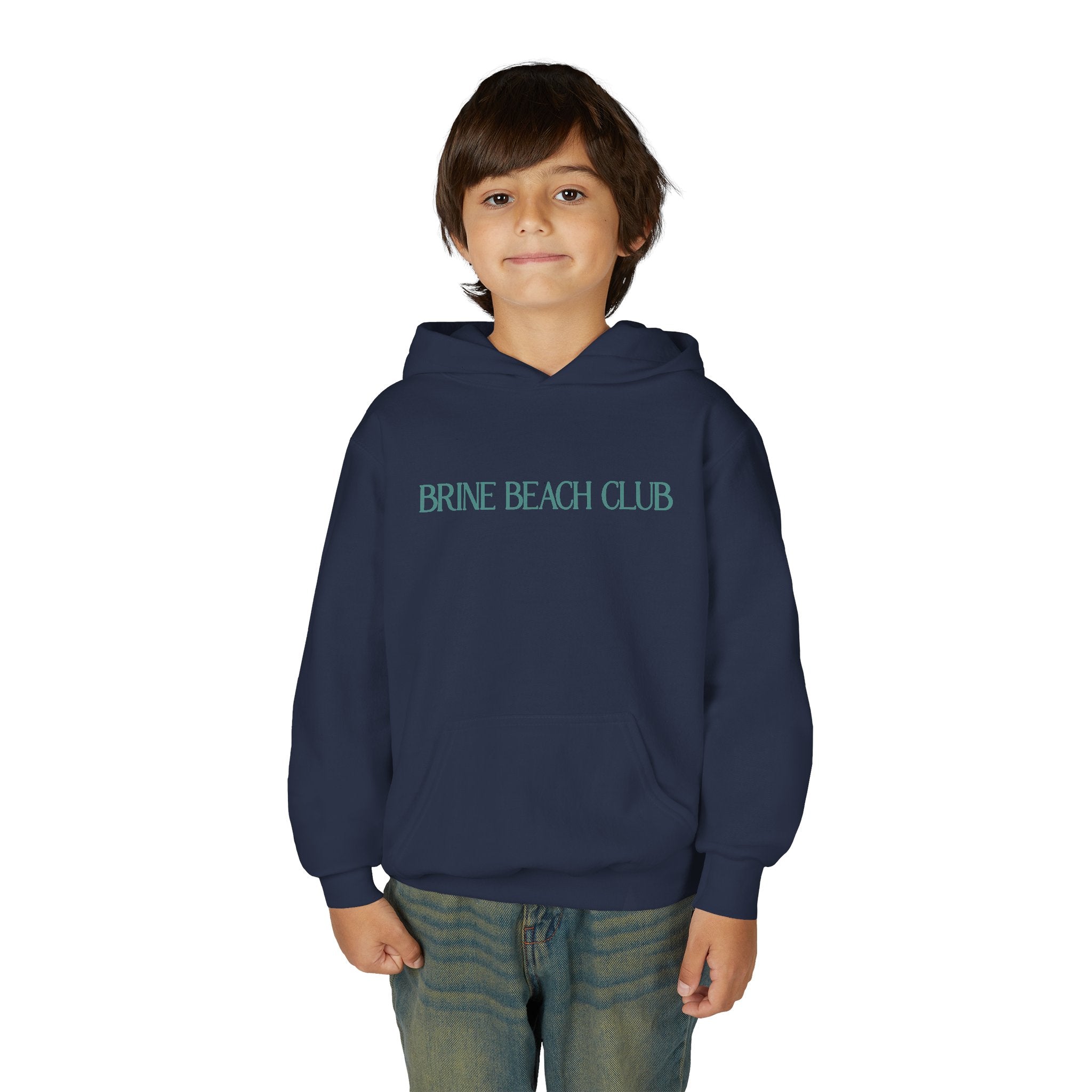 Brine Beach Club Youth Hoodie — "Stay For Sunset” Surf Waves Sun Pullover