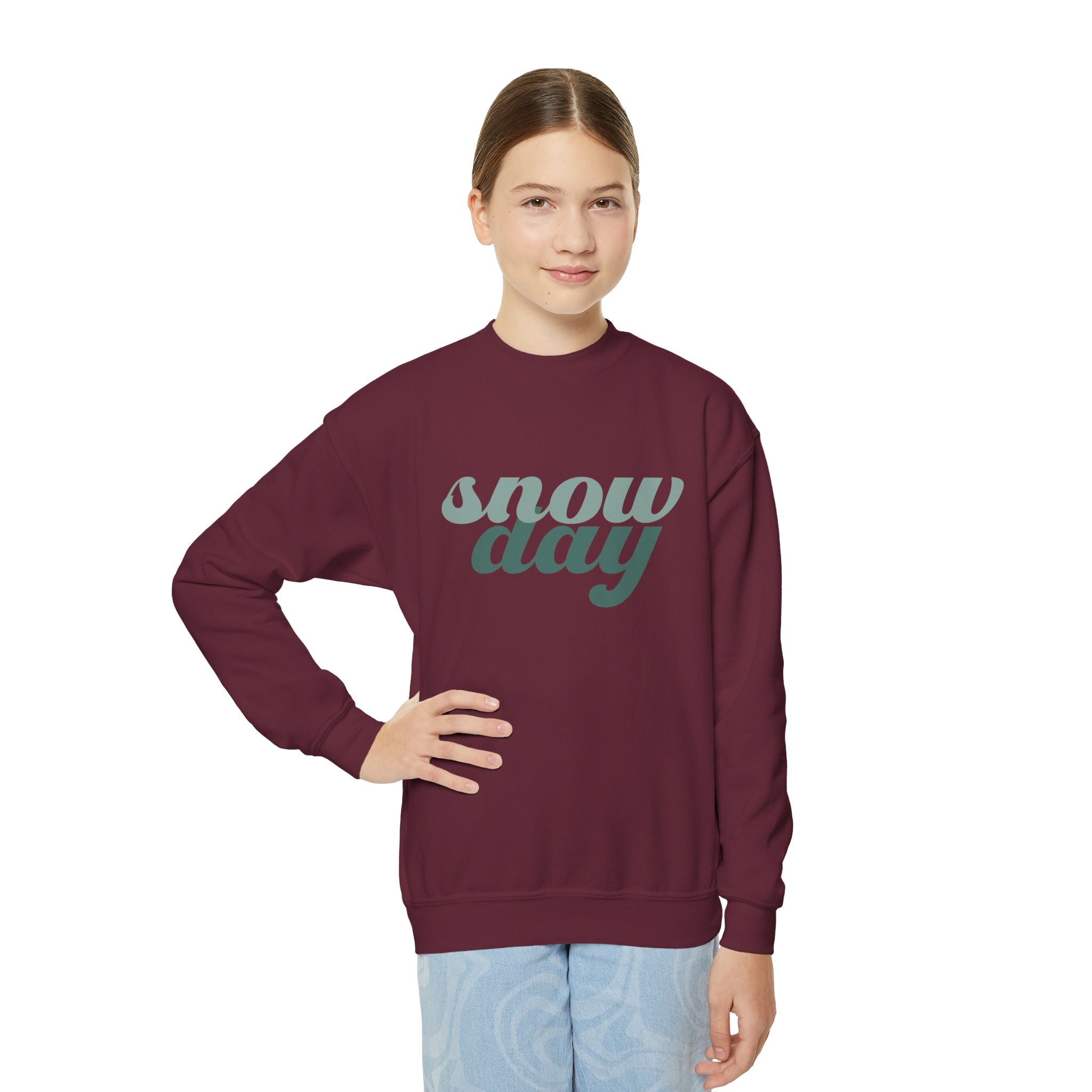 Snow Day Retro Script Youth Crewneck Sweatshirt