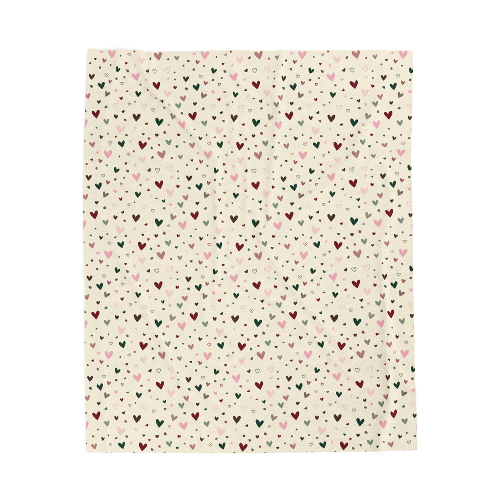 Heart Print Velveteen Plush Blanket - Cozy Lightweight Heart Pattern Throw for Valentine’s & Everyday