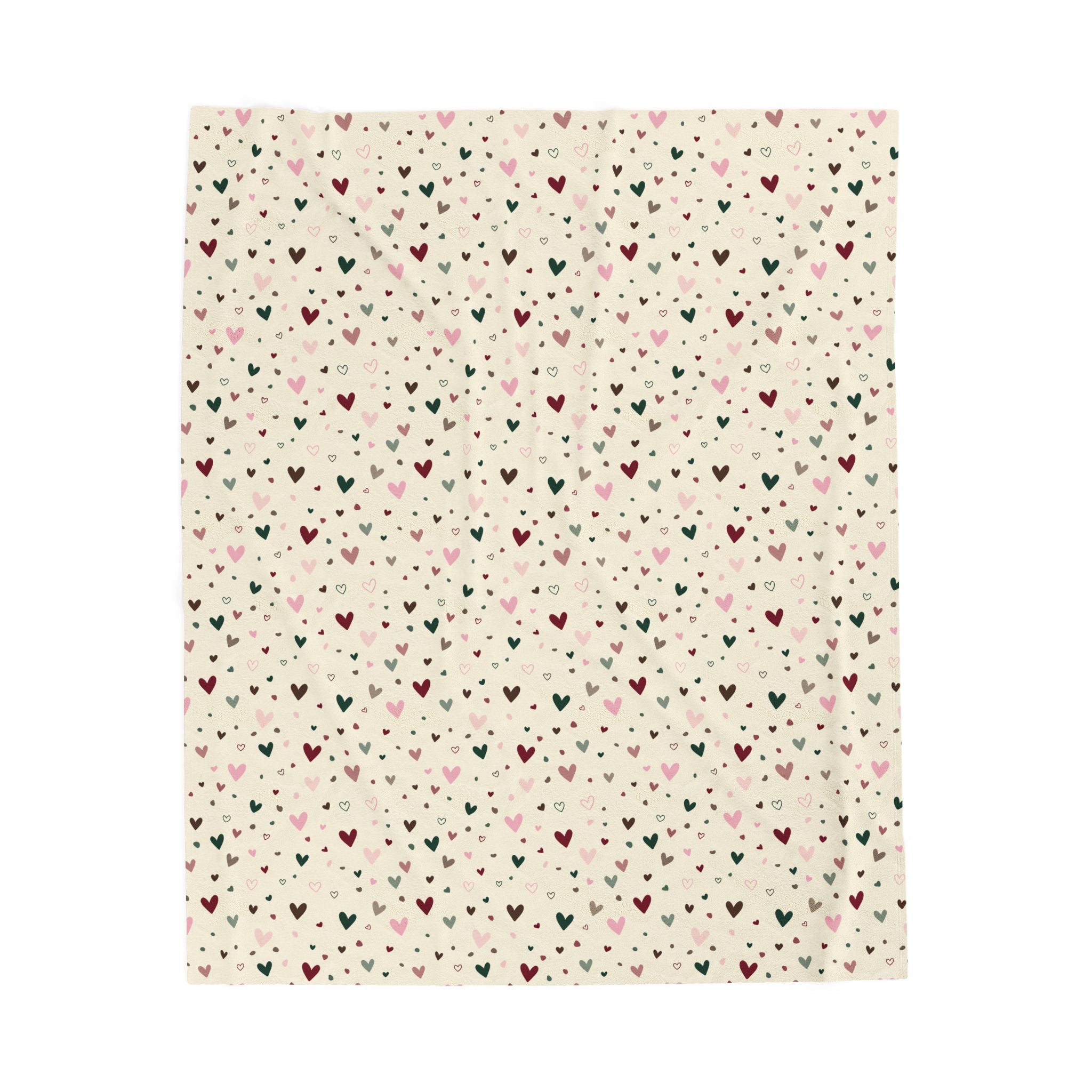 Heart Print Velveteen Plush Blanket - Cozy Lightweight Heart Pattern Throw for Valentine’s & Everyday