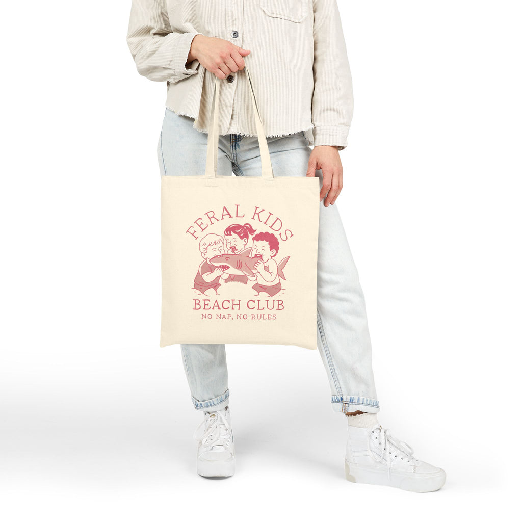 Feral Kids Beach Canvas Tote — “No Nap No Rules” in pink