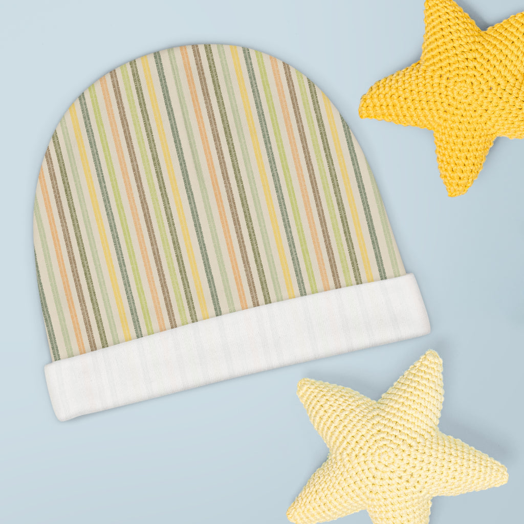 Striped Pastel Baby Beanie — Soft Neutral Newborn Hat