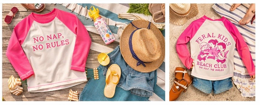 Feral Kids Beach Club Kids Rash Guard – No Nap No Rules Long Sleeve Swim Shirt