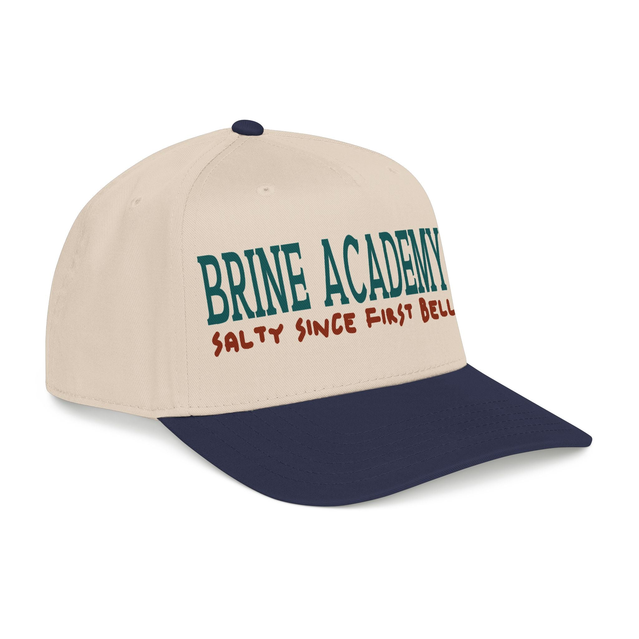 Brine Academy Mid Profile Baseball Cap — “Salty Since First Bell” wordmark Hat