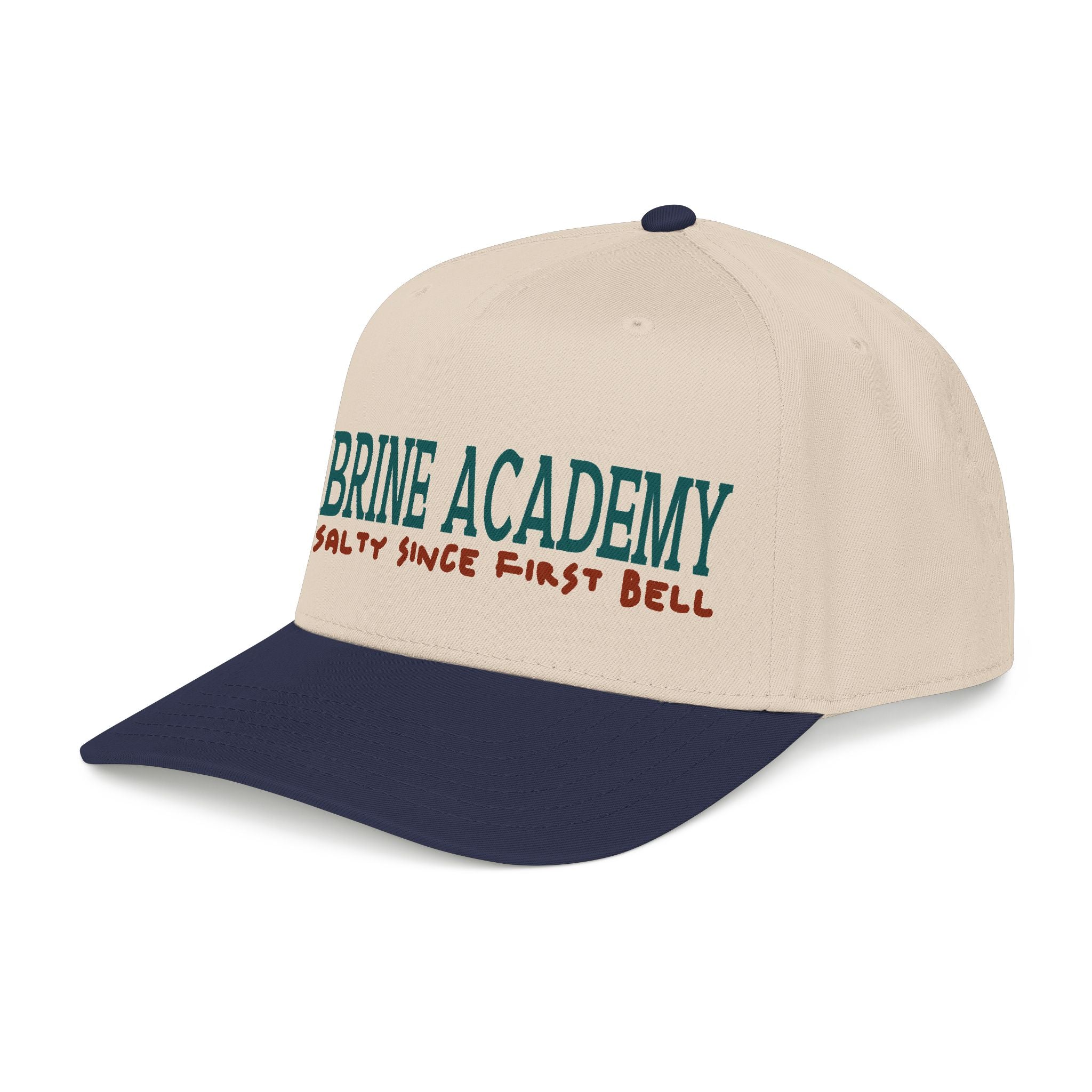 Brine Academy Mid Profile Baseball Cap — “Salty Since First Bell” wordmark Hat