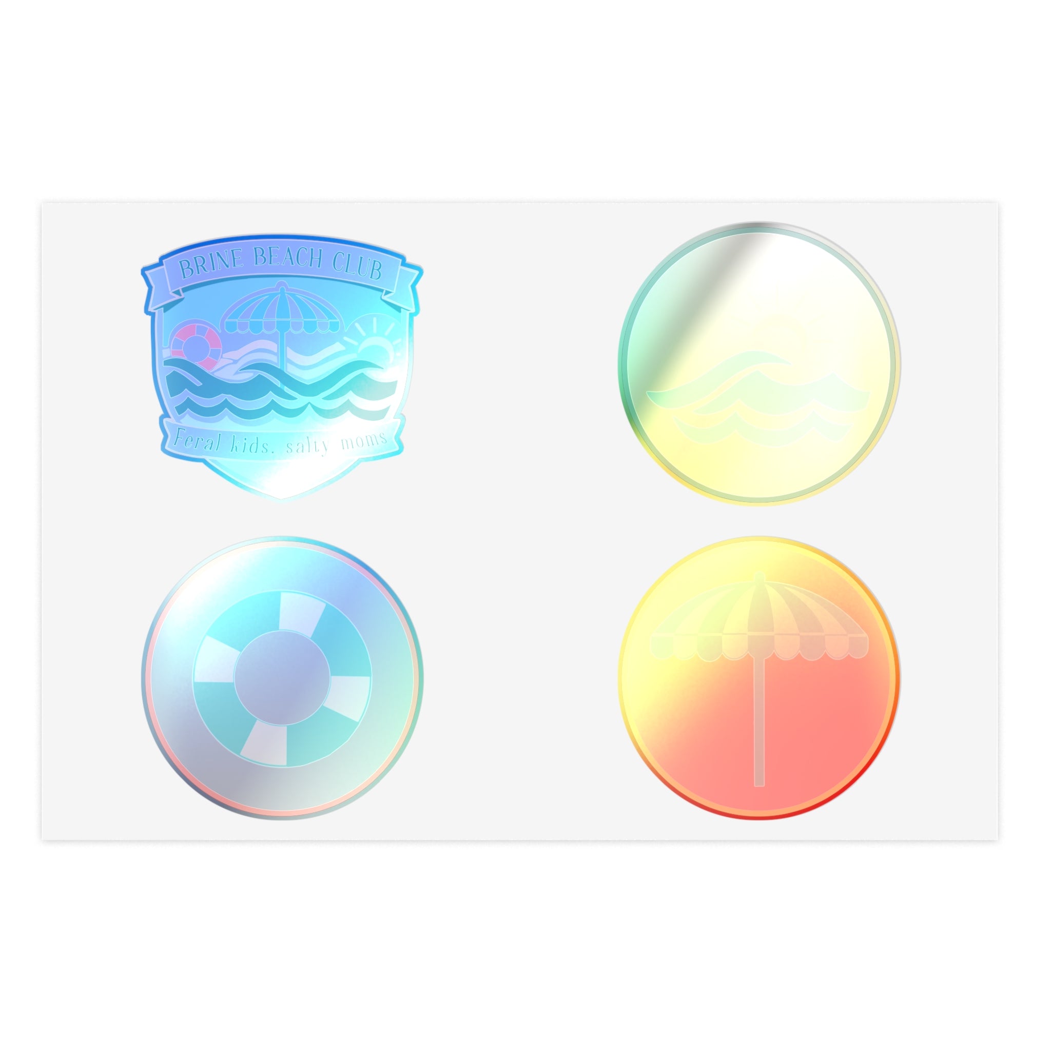 Brine Beach Club Sticker Sheet — Coastal Umbrella, Lifebuoy & Wave Decals