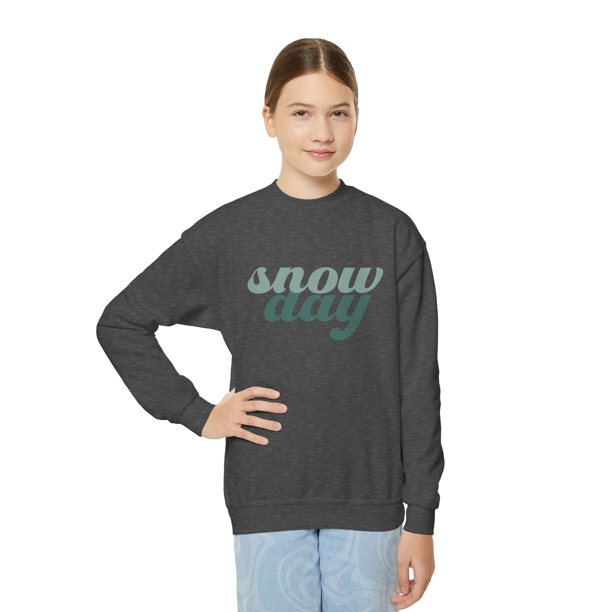 Snow Day Retro Script Youth Crewneck Sweatshirt