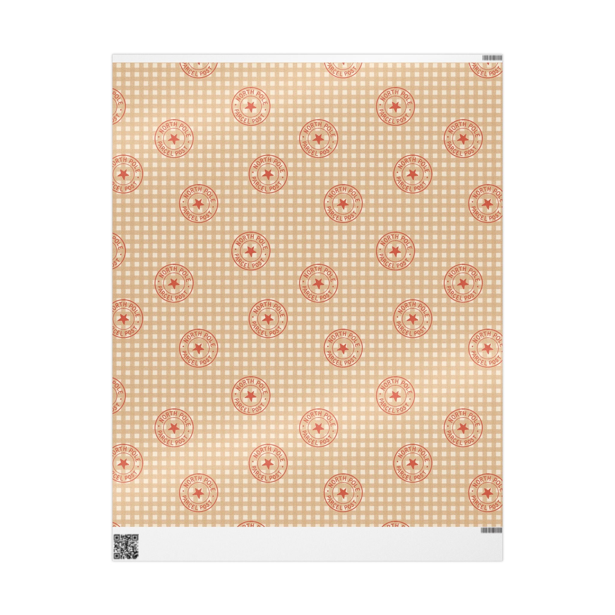 Country Gingham Wrapping Paper - Rustic Plaid Holiday Gift Wrap with Coral Stamped Star Accent
