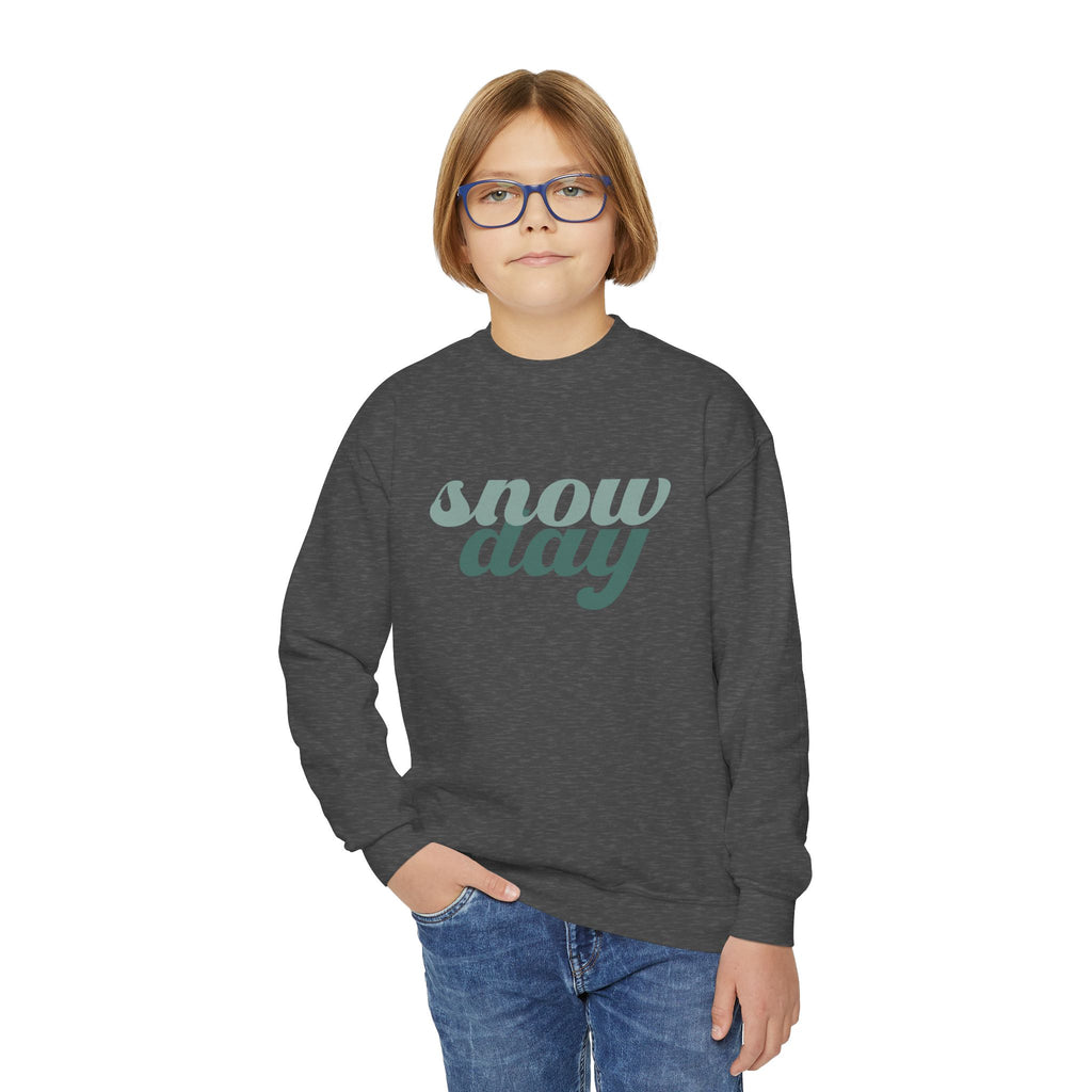 Snow Day Retro Script Youth Crewneck Sweatshirt