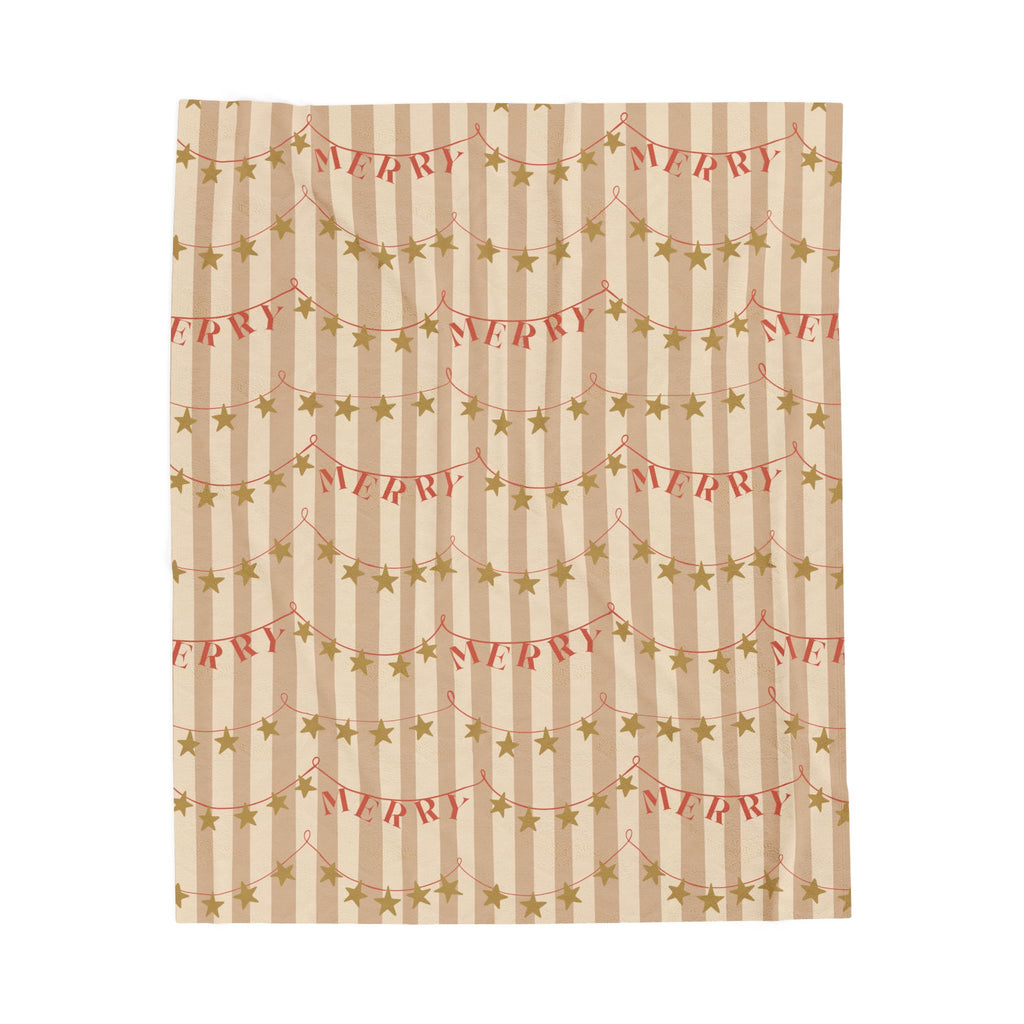 Merry Garland Velveteen Plush Blanket — Cozy Holiday Throw with Star & Banner Design
