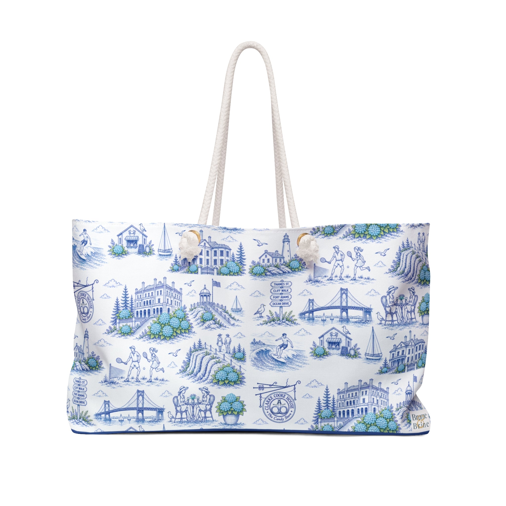 Newport RI Beach Bag, Coastal Toile Tote Bag, Preppy Newport Tote, Nautical Beach Tote, Rhode Island Travel Bag, Summer Resort Bag