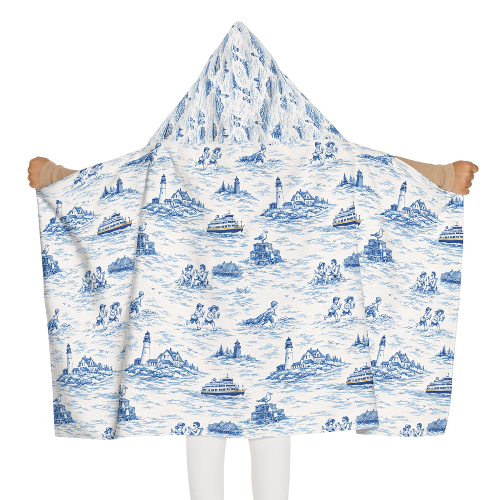 Hooded Beach Towel Portland ME, Coastal Toile Hooded Towel, Kids Poncho Towel, Preppy Kids Beach Cover Up, Summer Pool Towel