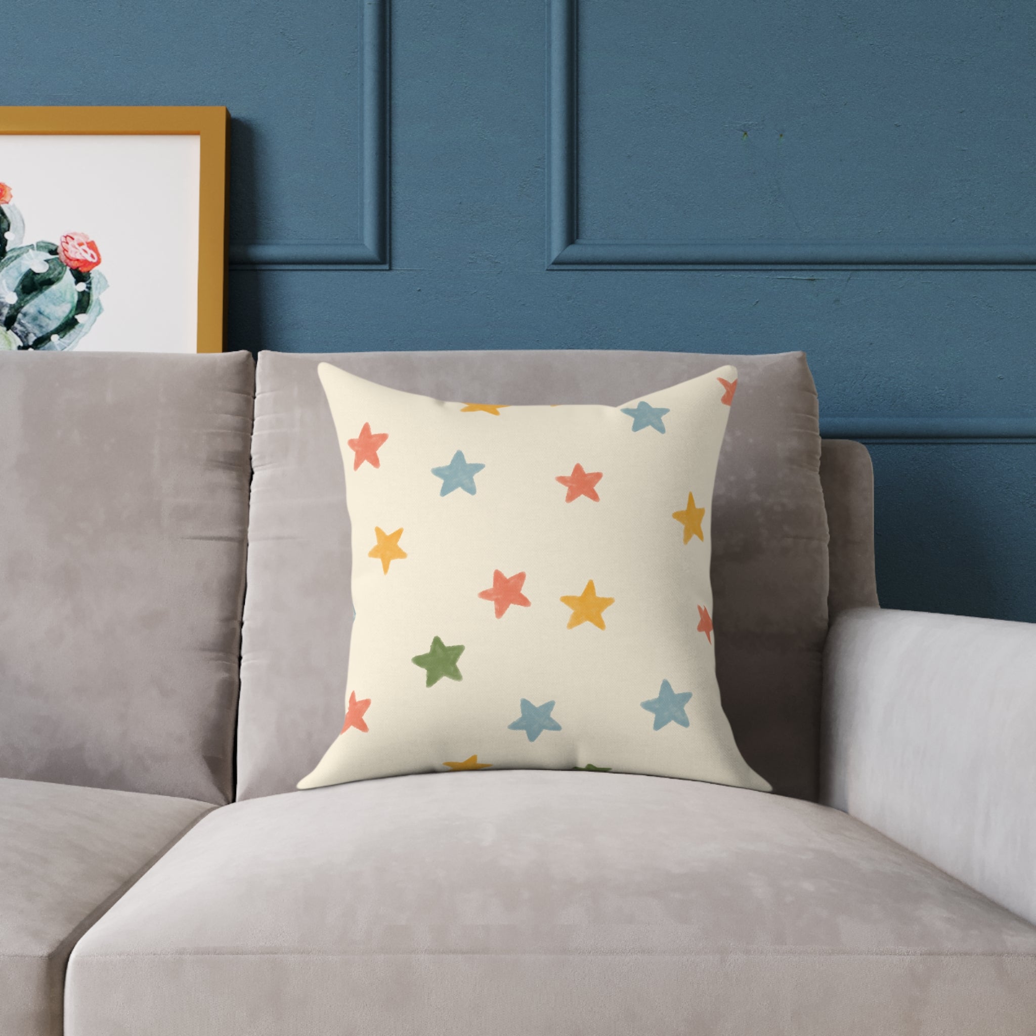 Vintage Playroom Star Pattern Square Pillow — Pastel Nursery Throw Cushion