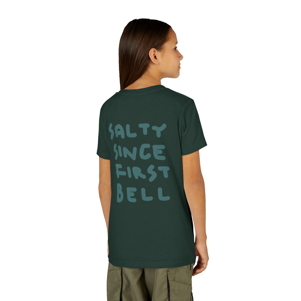 Youth Tee — "Salty Since First Bell" Brine Academy Crest School Spirit Shirt