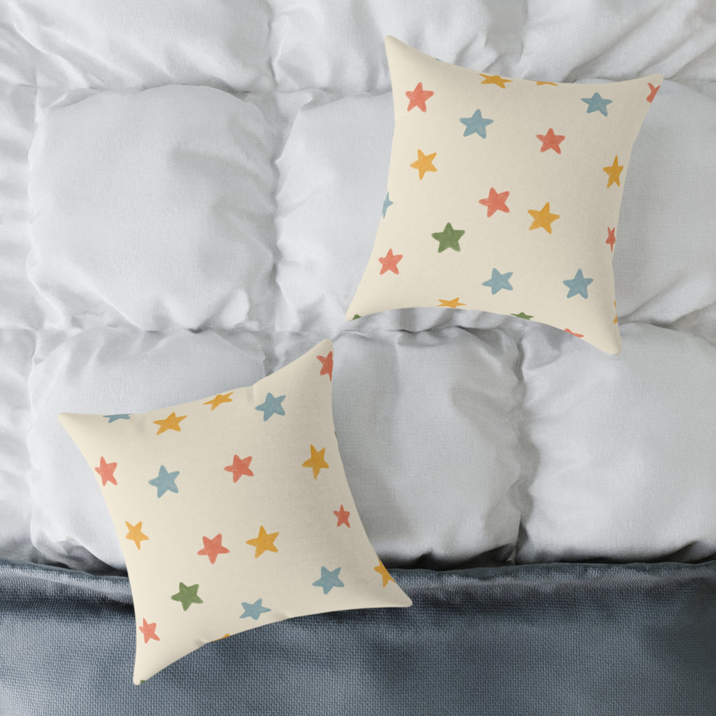 Vintage Playroom Star Pattern Square Pillow — Pastel Nursery Throw Cushion