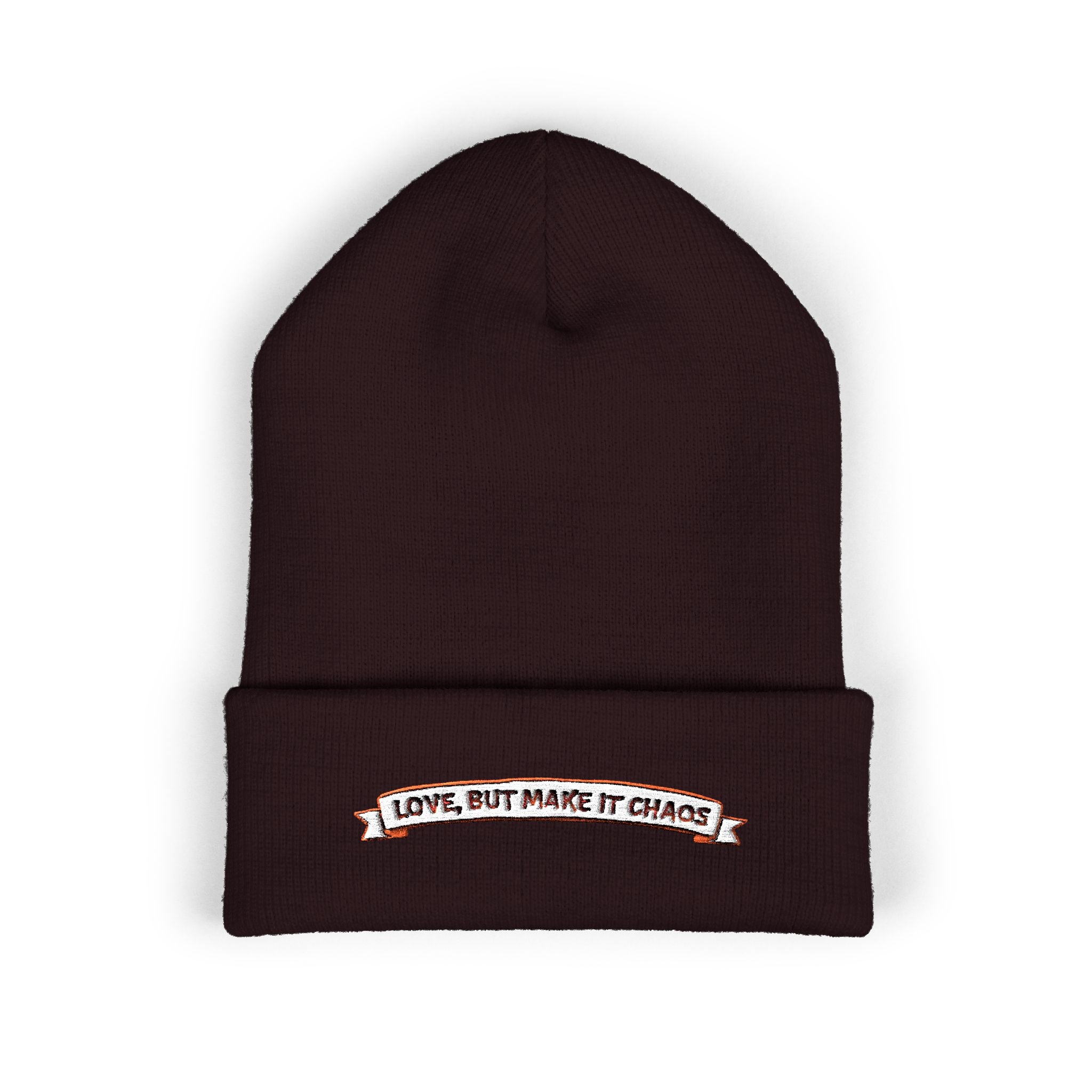 Embroidered 'Love, But Make It Chaos' Cuffed Beanie