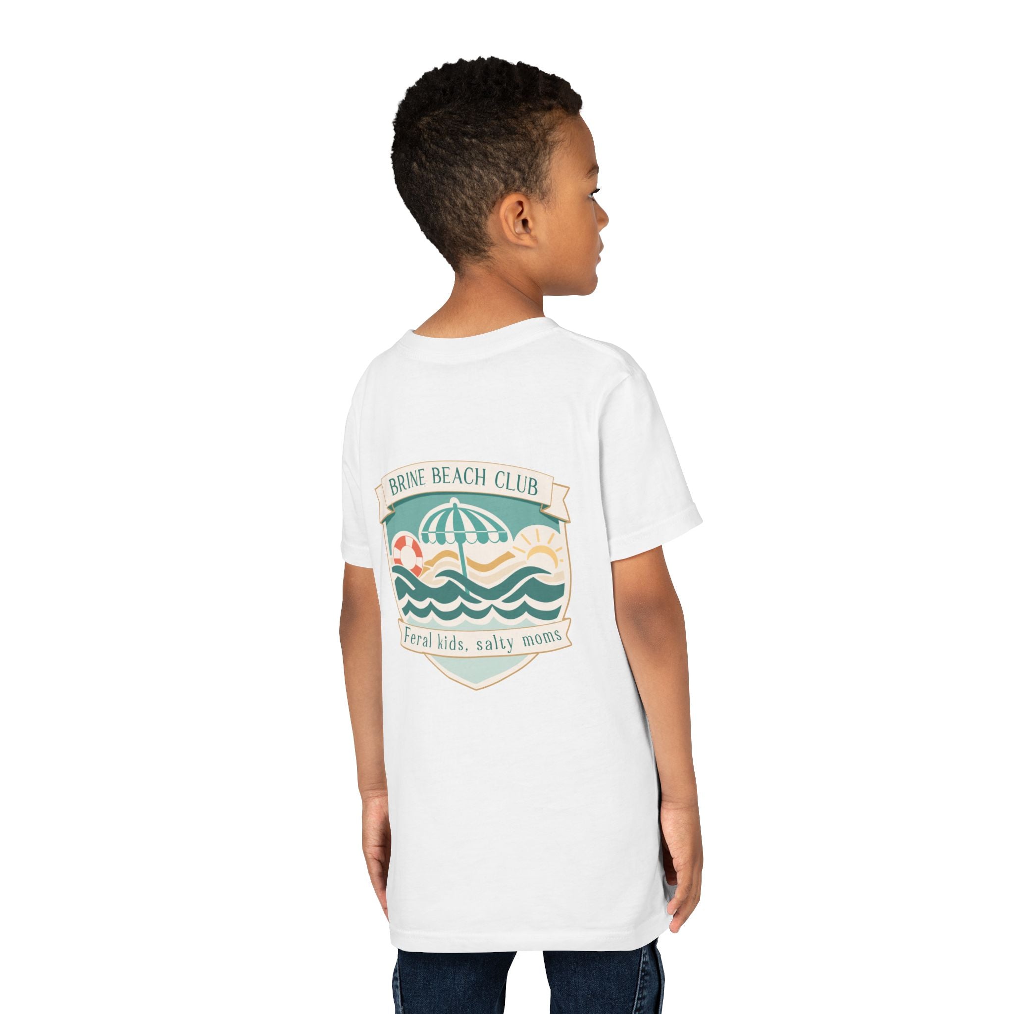 Brine Beach Club Youth Tee – ‘Feral Kids, Salty Moms’ Umbrella Beach T‑Shirt