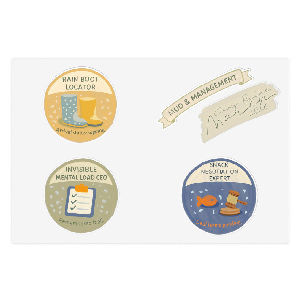Quirky Achievement Sticker Sheet — Rain Boot Locator, Snack Negotiation Expert & More