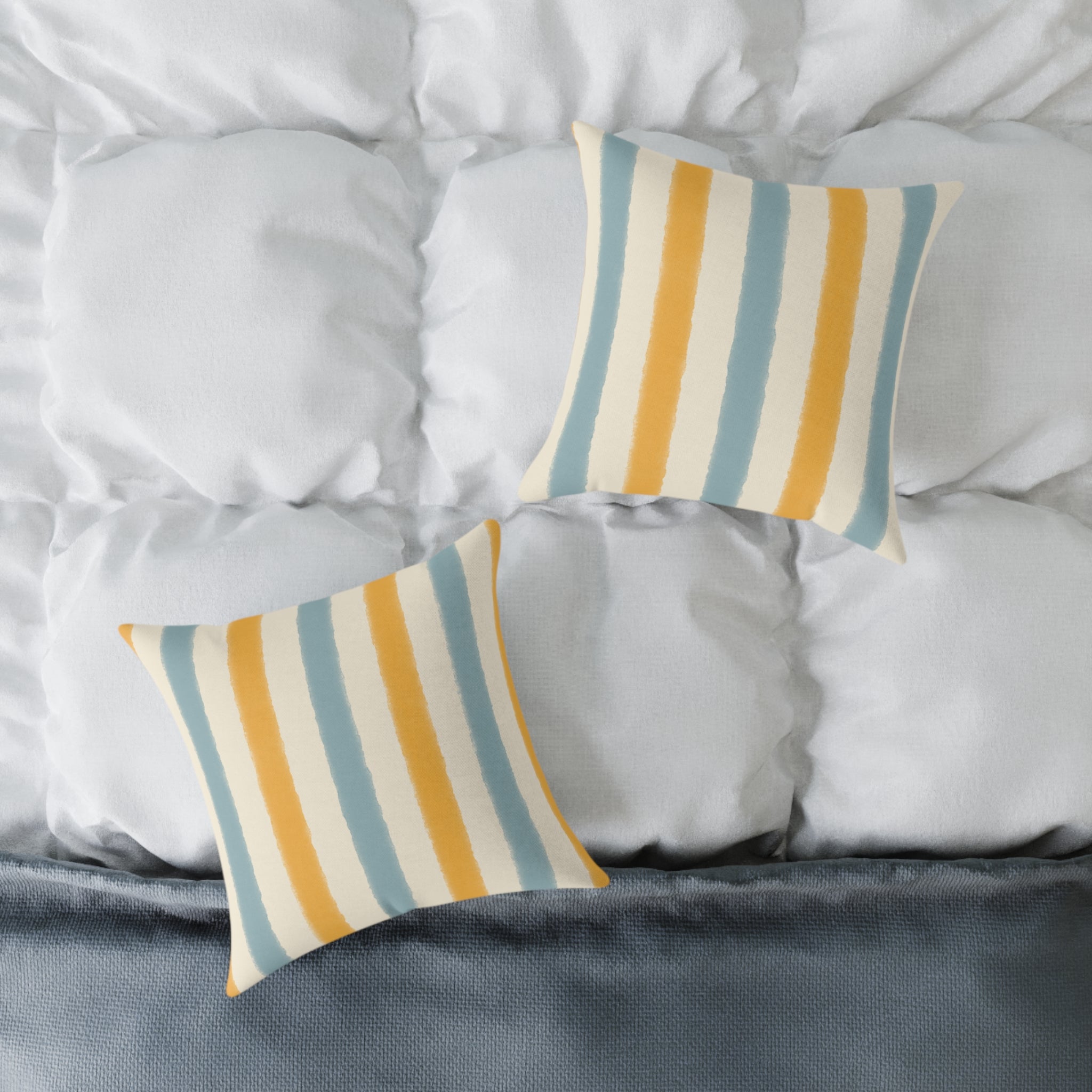 Vintage Playroom Stripe Pattern Square Pillow — Pastel Nursery Throw Cushion