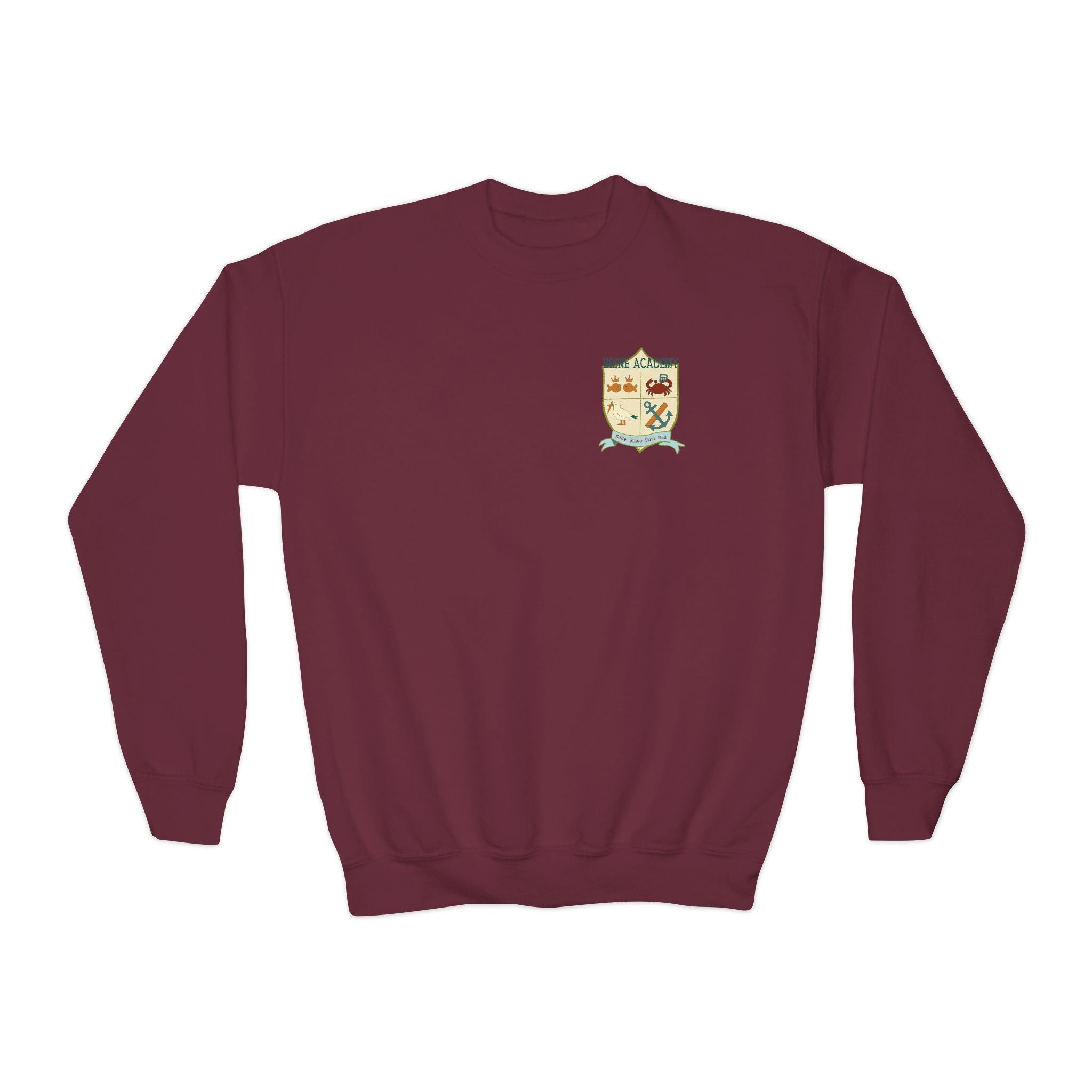 Youth Crewneck Sweatshirt — "Salty Since First Bell" Back‑Print School Spirit Sweatshirt