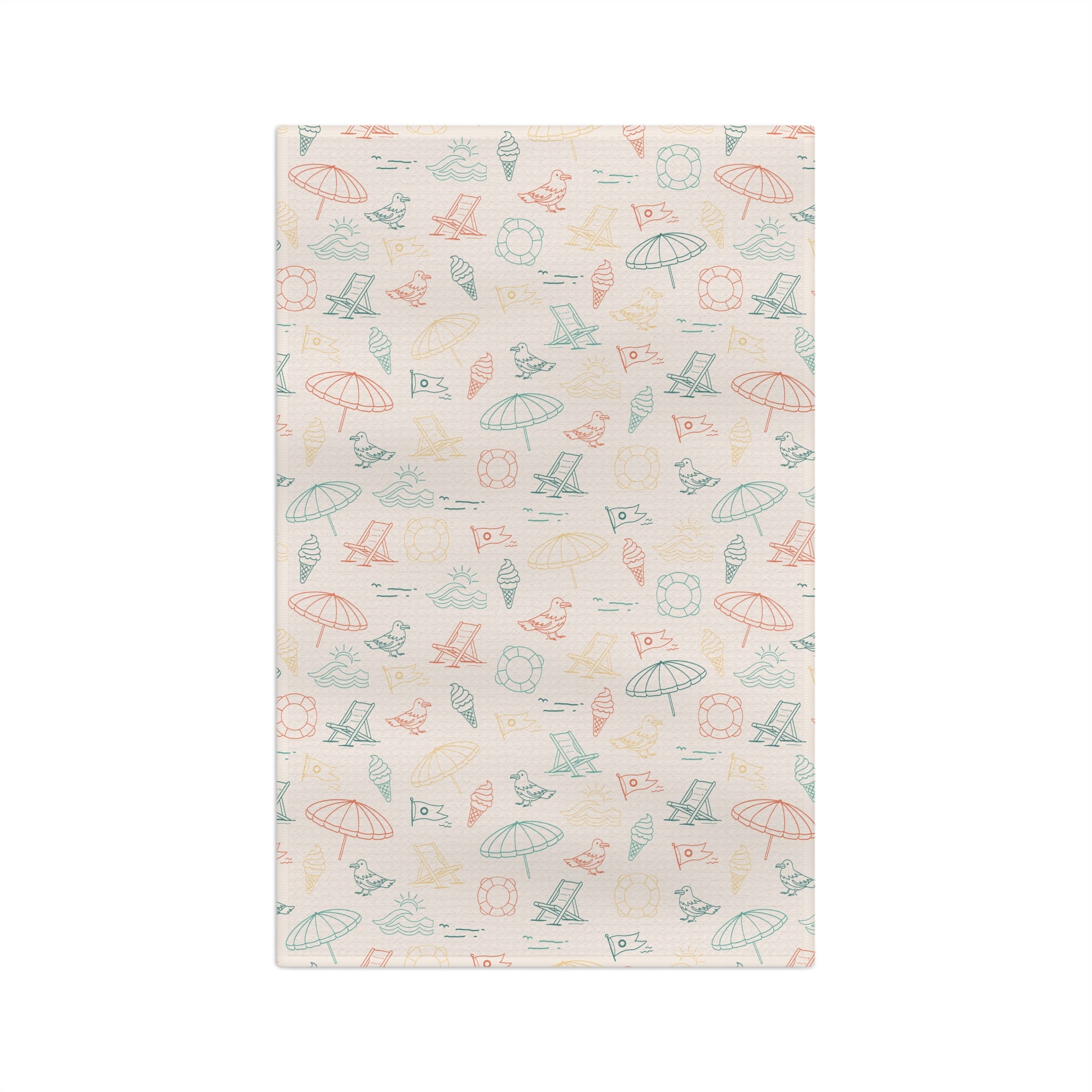 Beach Pattern Tea Towel — Pastel Umbrellas & Chairs Microfiber Kitchen Towel
