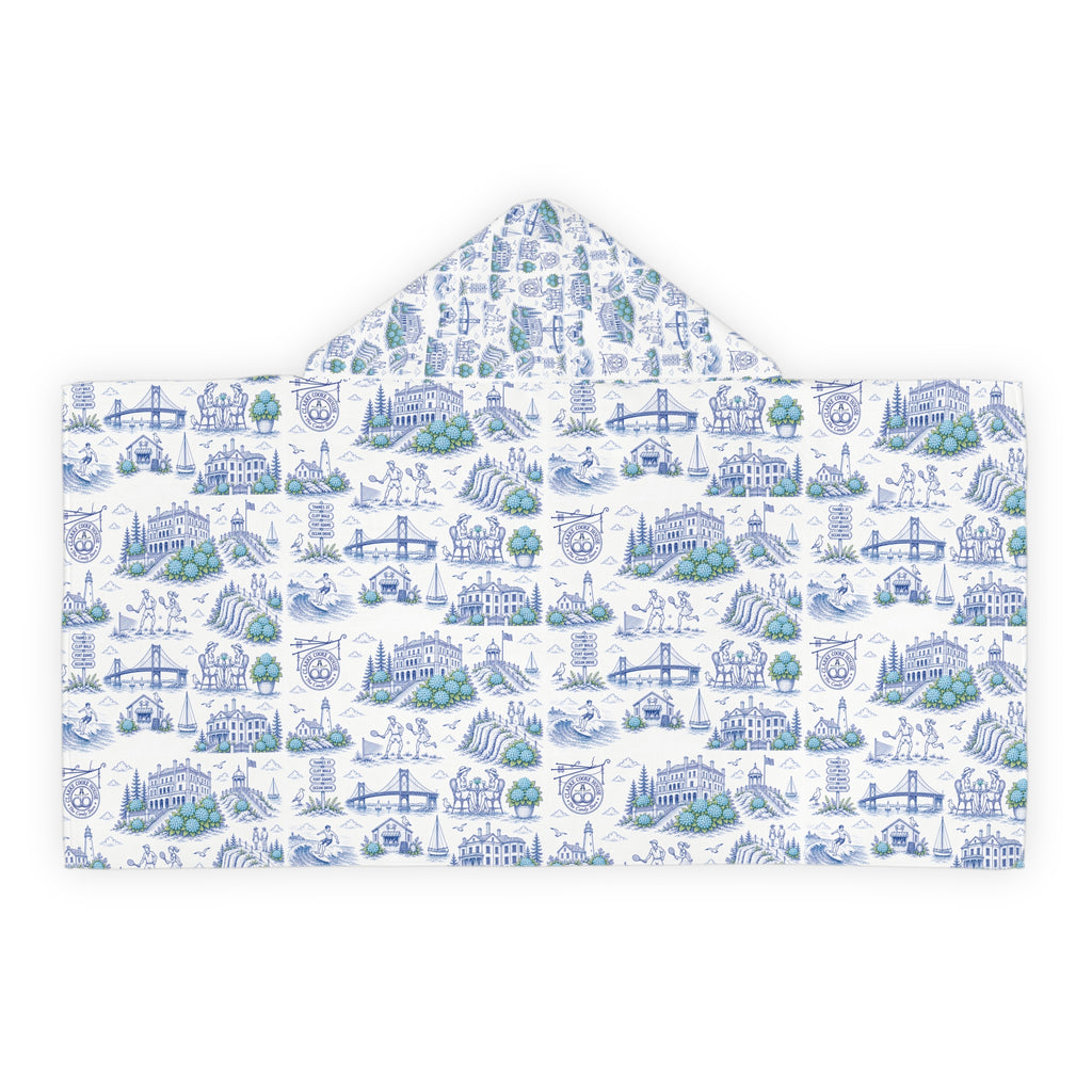 Kids Hooded Beach Towel Newport RI, Coastal Toile Hooded Towel, Kids Poncho Towel, Preppy Kids Beach Cover Up, Summer Pool Towel