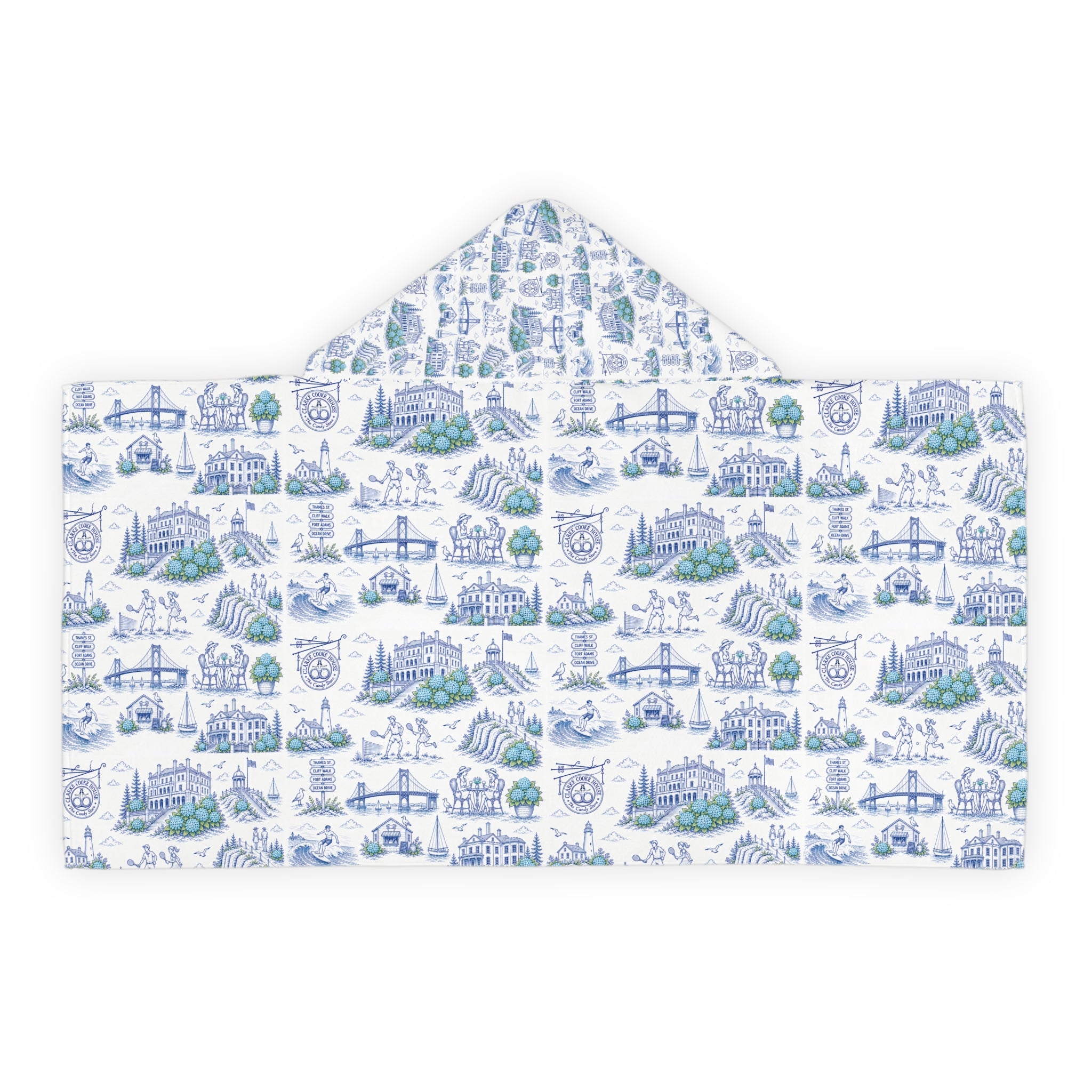 Kids Hooded Beach Towel Newport RI, Coastal Toile Hooded Towel, Kids Poncho Towel, Preppy Kids Beach Cover Up, Summer Pool Towel