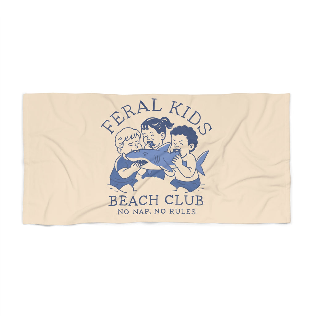 Feral Kids Beach Towel — "Beach Club: No Nap, No Rules" Vintage Surf Towel, Blue