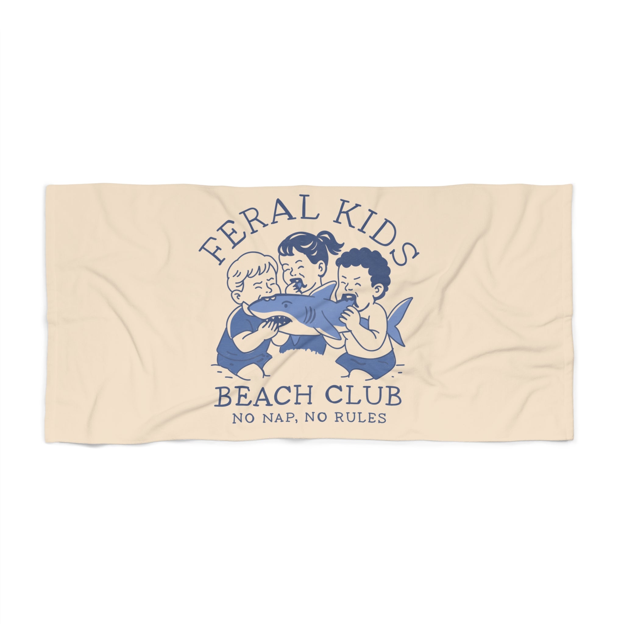 Feral Kids Beach Towel — "Beach Club: No Nap, No Rules" Vintage Surf Towel, Blue