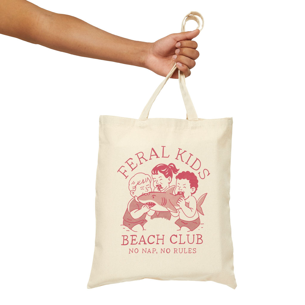 Feral Kids Beach Canvas Tote — “No Nap No Rules” in pink