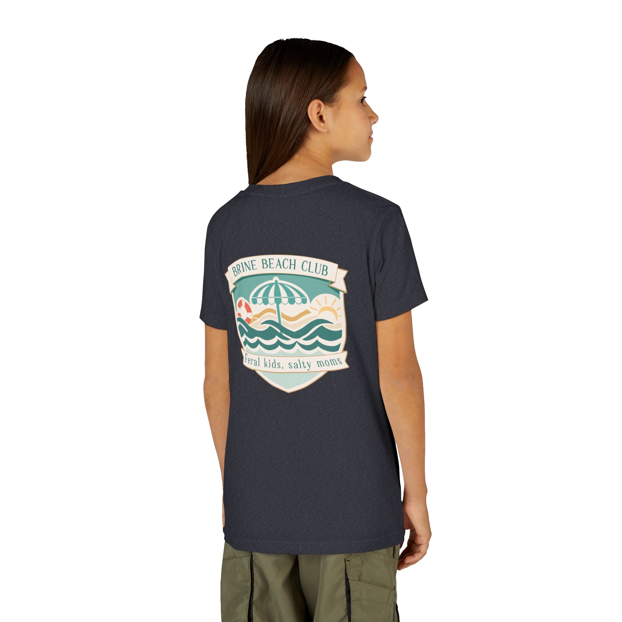 Brine Beach Club Youth Tee – ‘Feral Kids, Salty Moms’ Umbrella Beach T‑Shirt