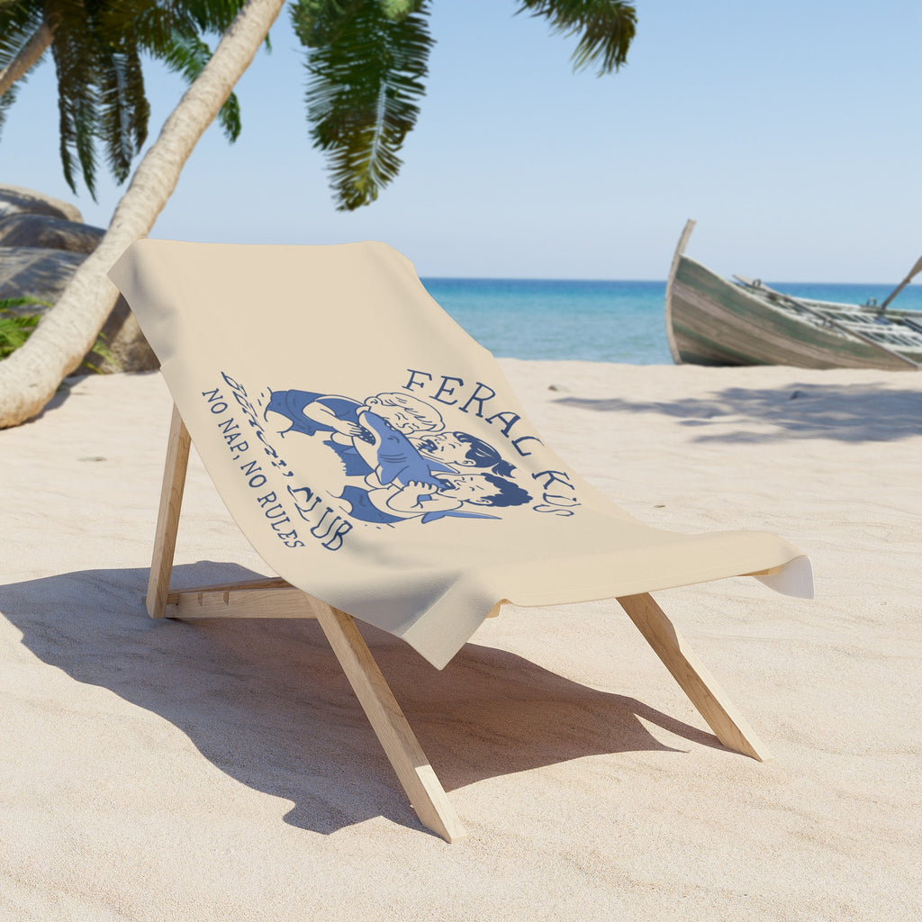 Feral Kids Beach Towel — "Beach Club: No Nap, No Rules" Vintage Surf Towel, Blue