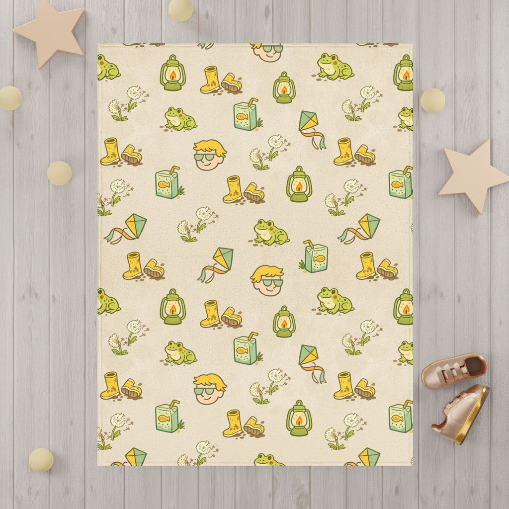 Toddler Blanket — Cute Frog & Rainy Day Pattern Plush Baby Blanket