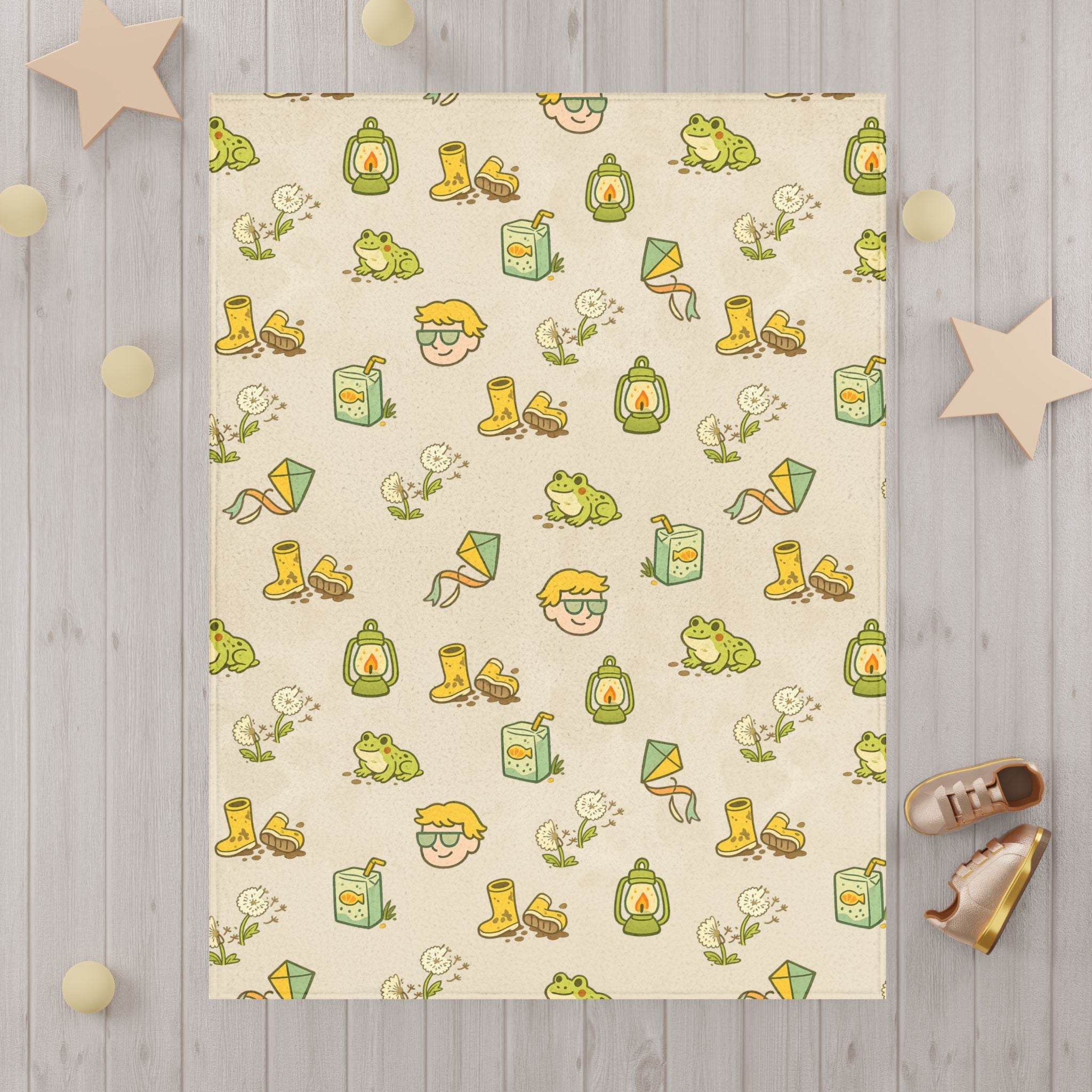Toddler Blanket — Cute Frog & Rainy Day Pattern Plush Baby Blanket