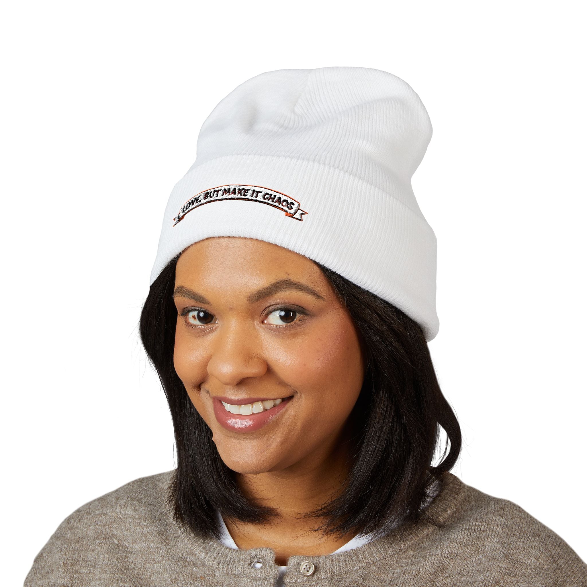 Embroidered 'Love, But Make It Chaos' Cuffed Beanie