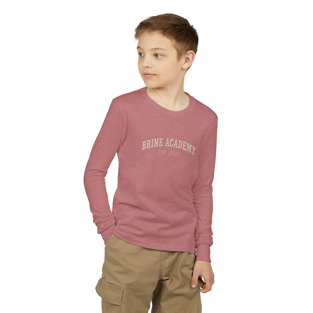 Brine Academy Youth Long Sleeve Tee — Retro Campus Logo Shirt