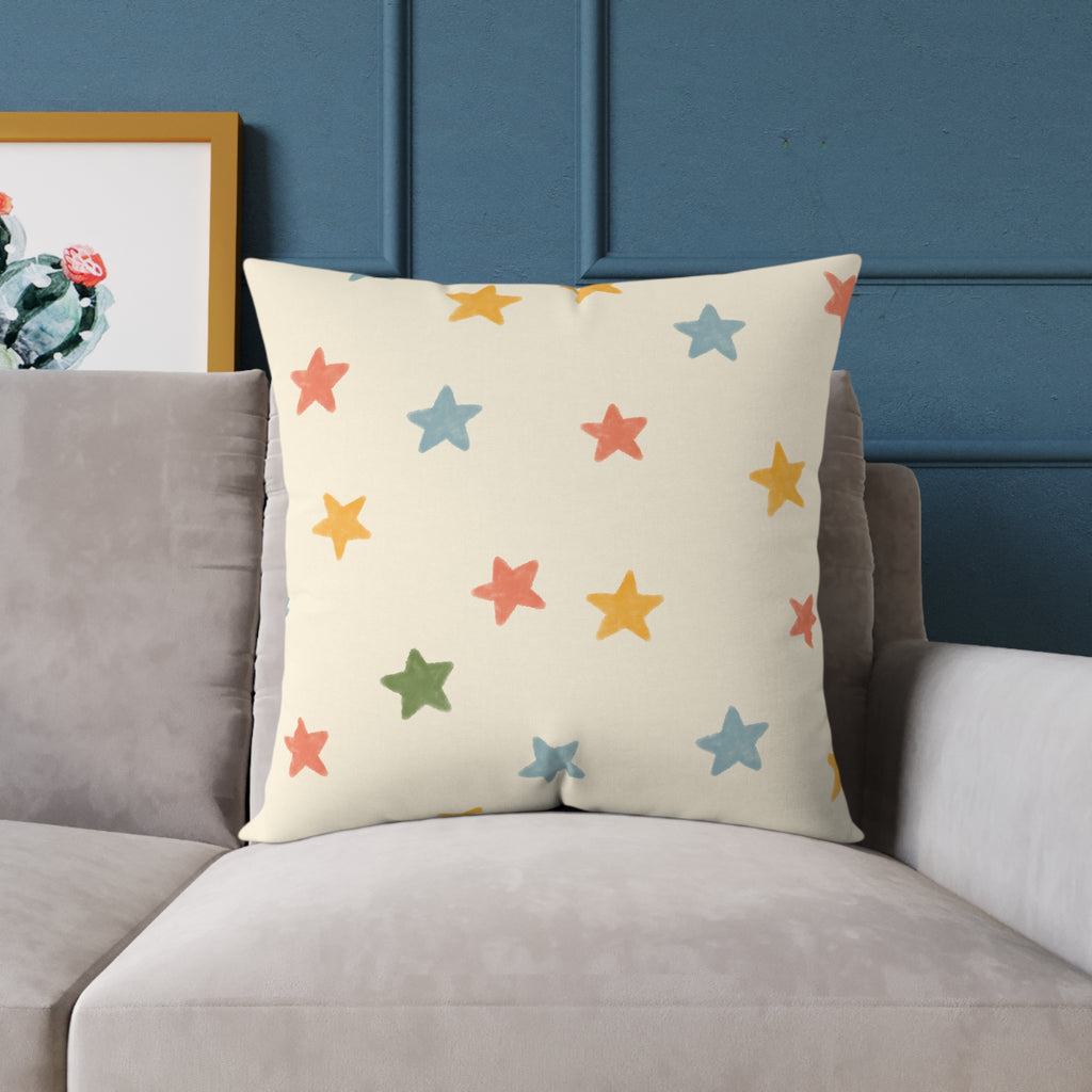 Vintage Playroom Star Pattern Square Pillow — Pastel Nursery Throw Cushion