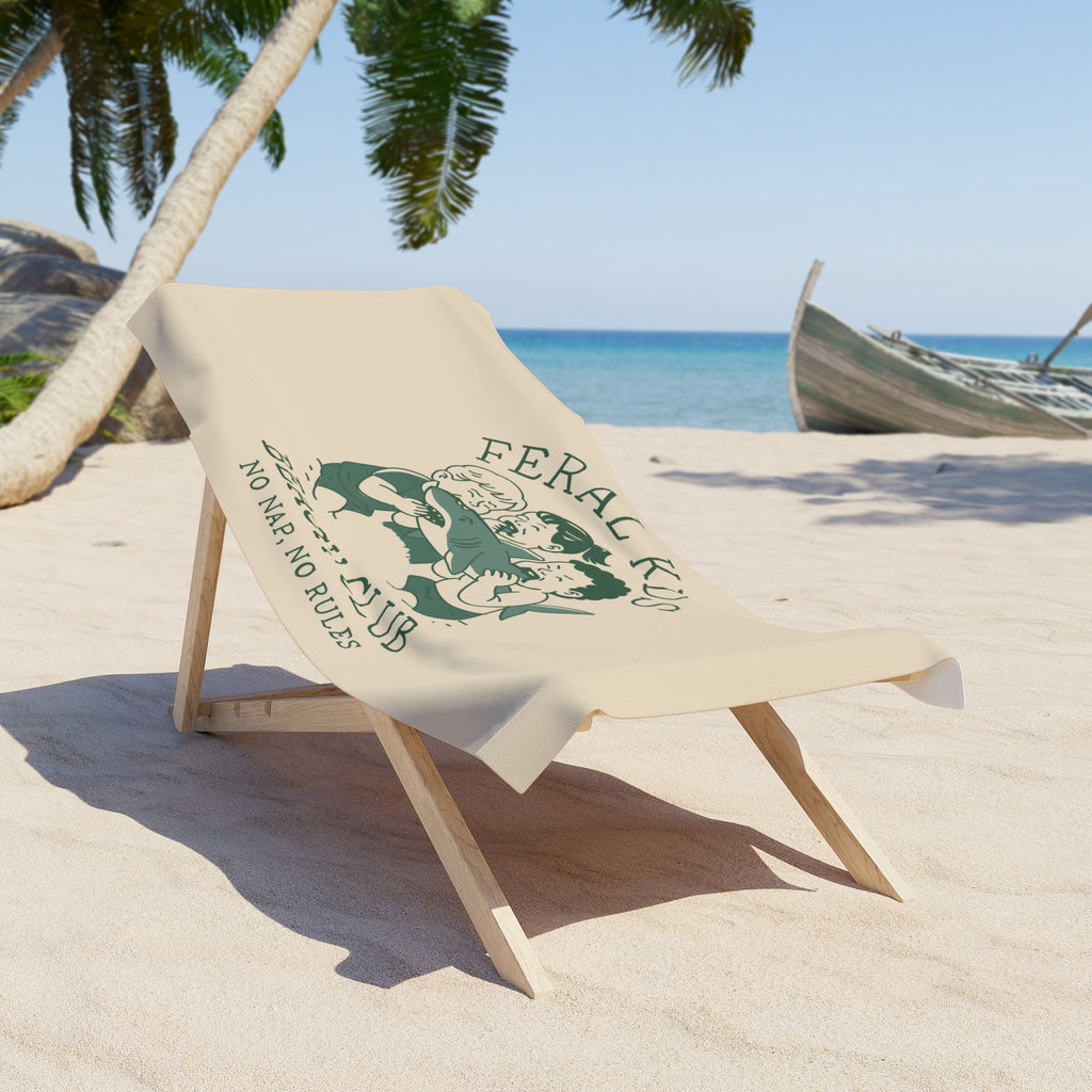 Feral Kids Beach Towel — "Beach Club: No Nap, No Rules" Vintage Surf Towel, Green