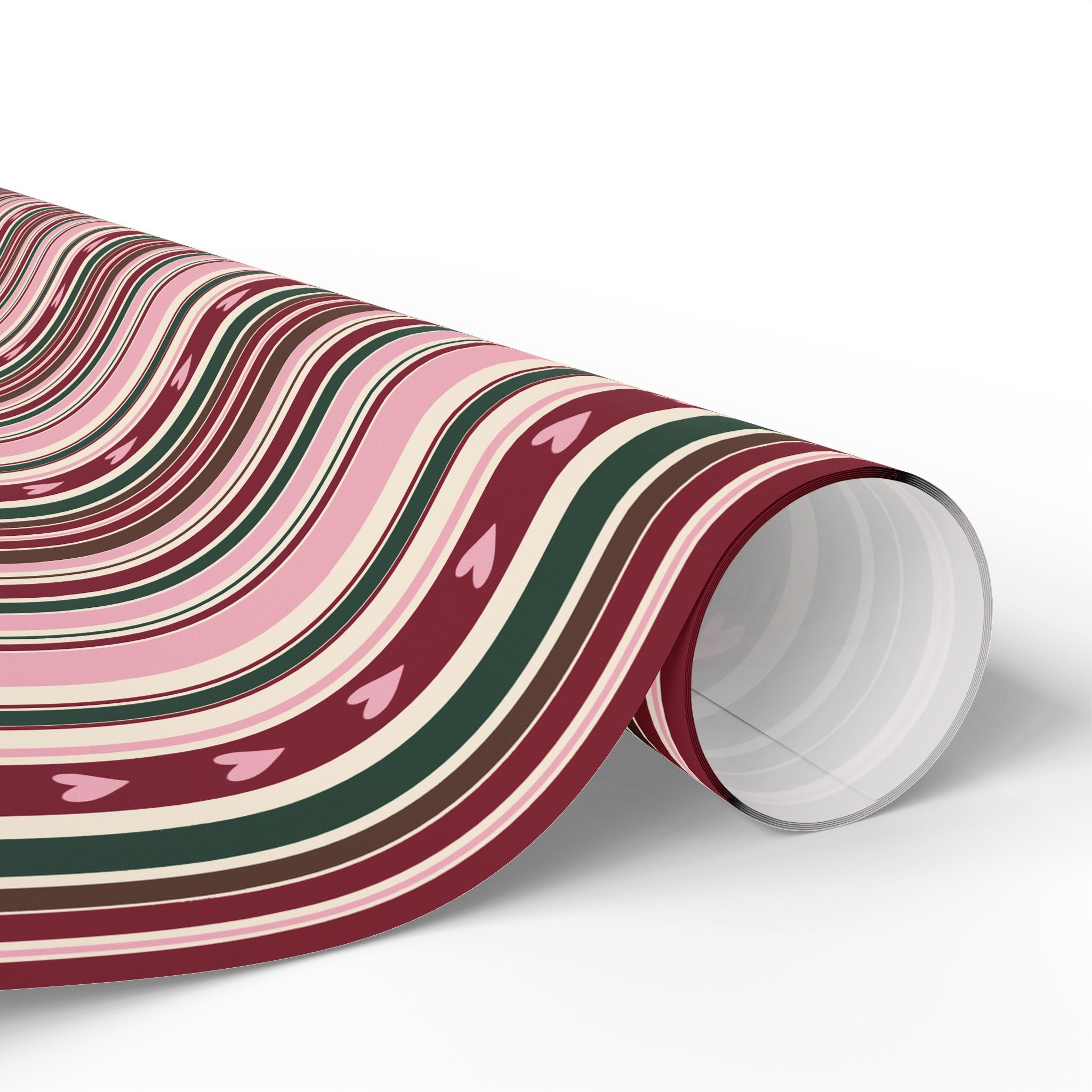 Valentine Heart Stripe Wrapping Paper — Pink & Burgundy Gift Wrap Roll