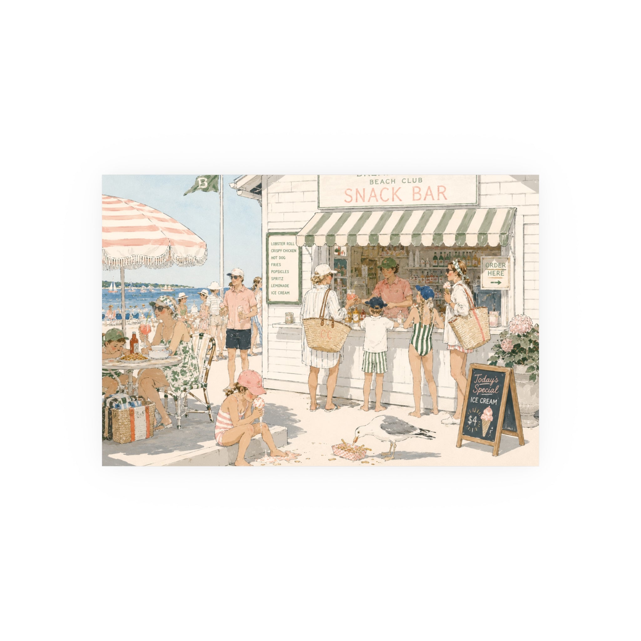 Beach Snack Bar Poster — Vintage Seaside Art Print (Satin or Archival Matte)