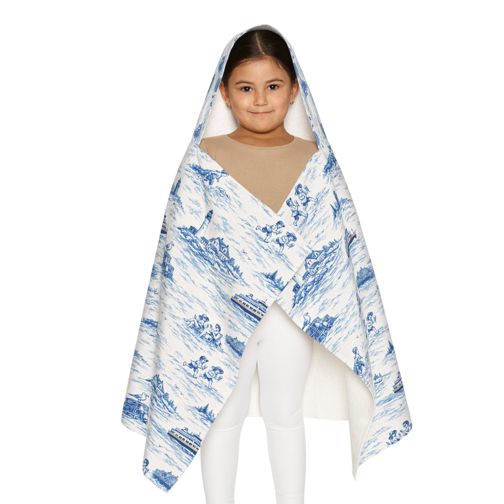 Hooded Beach Towel Portland ME, Coastal Toile Hooded Towel, Kids Poncho Towel, Preppy Kids Beach Cover Up, Summer Pool Towel