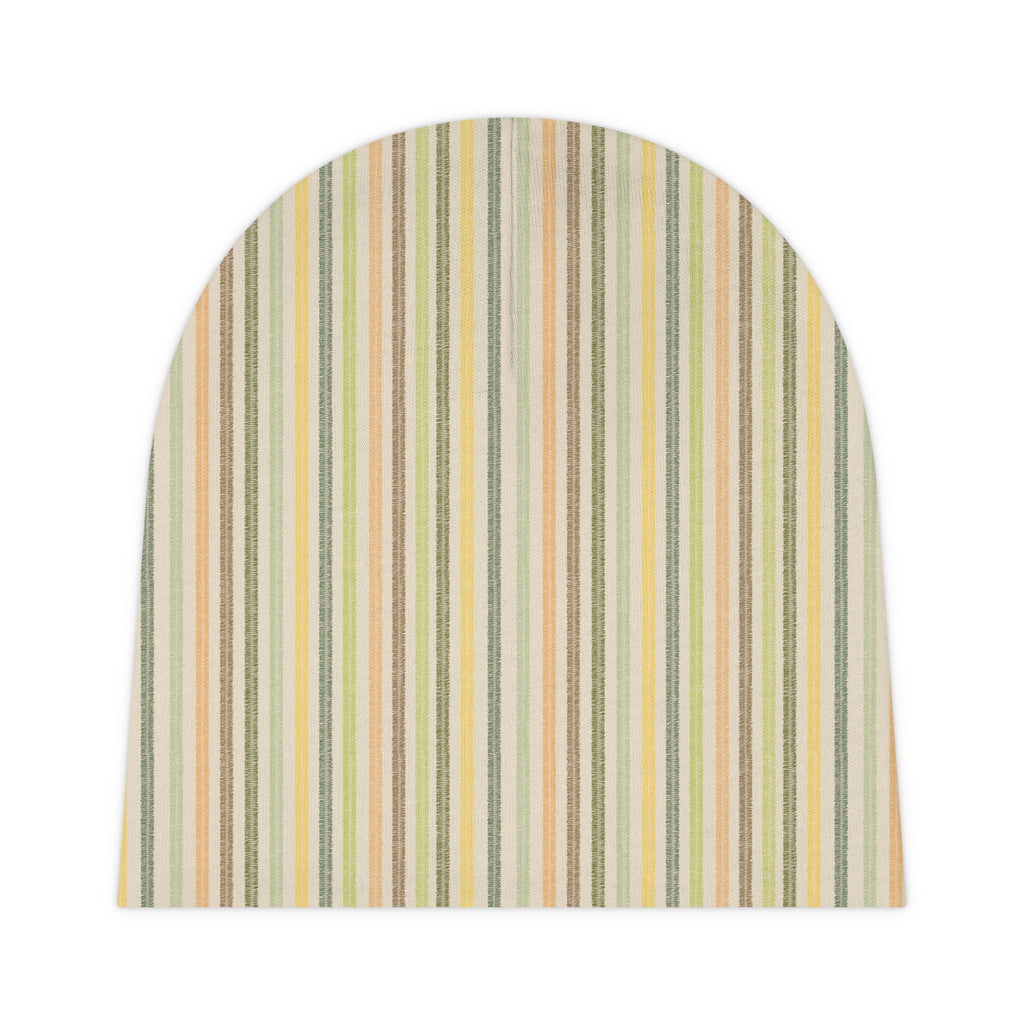 Striped Pastel Baby Beanie — Soft Neutral Newborn Hat