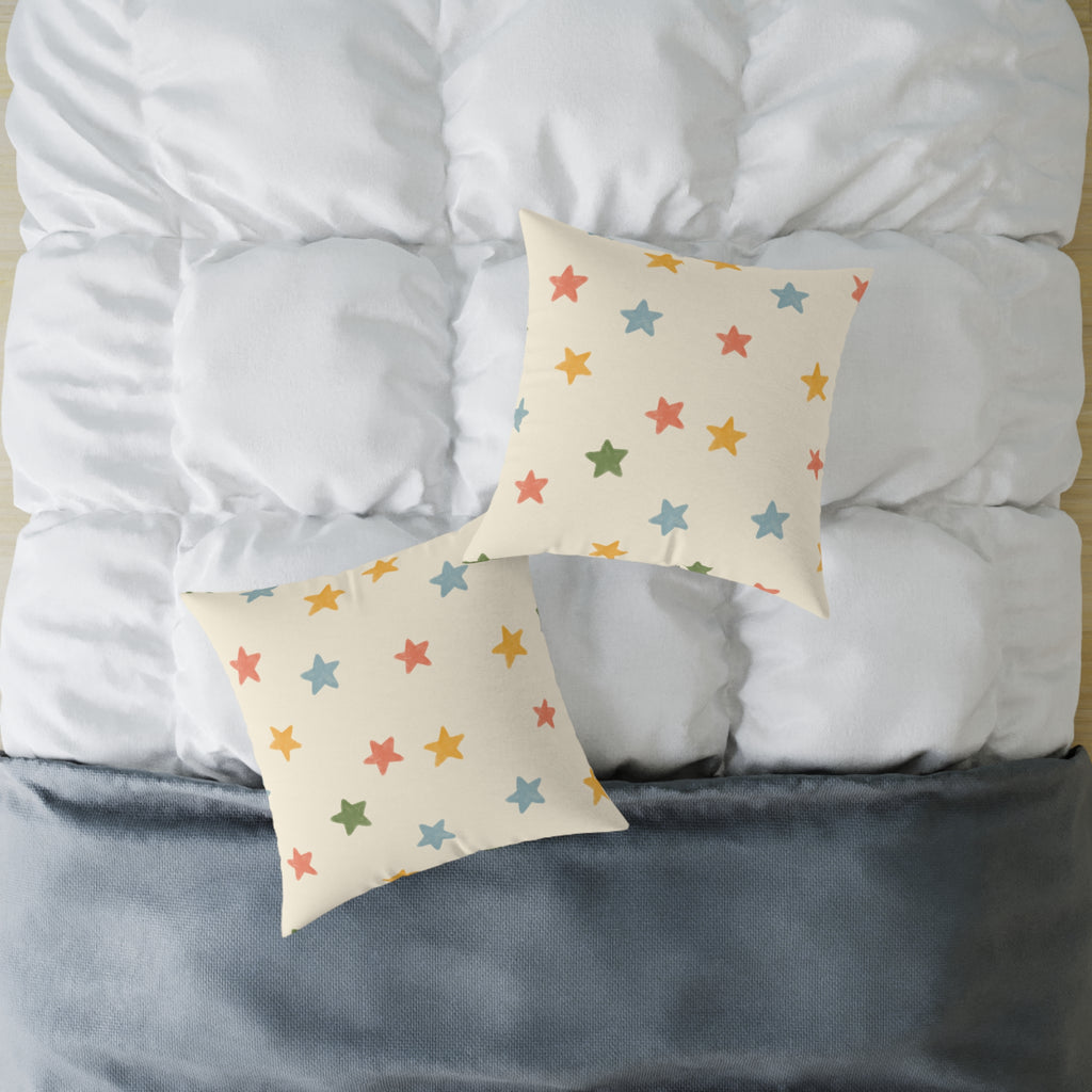 Vintage Playroom Star Pattern Square Pillow — Pastel Nursery Throw Cushion