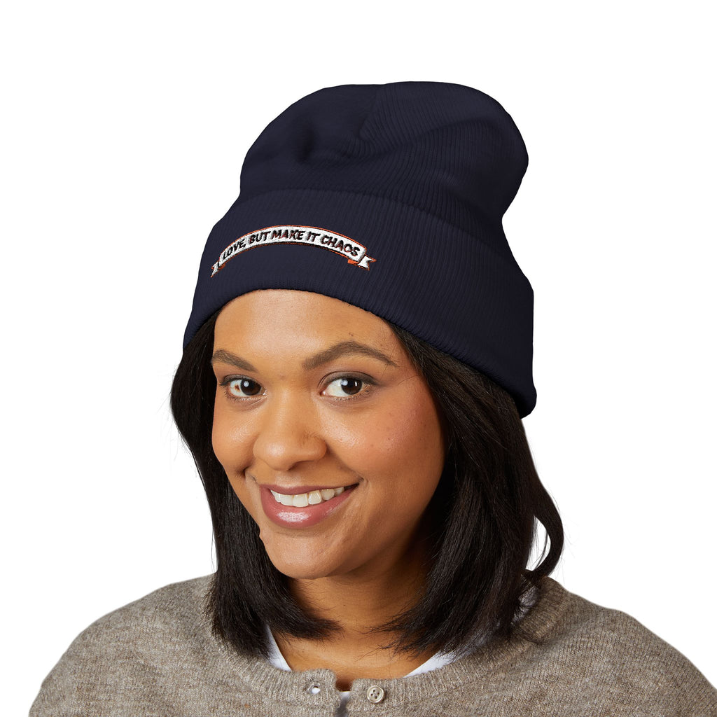 Embroidered 'Love, But Make It Chaos' Cuffed Beanie