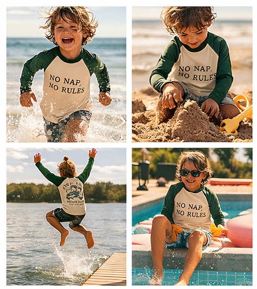 Feral Kids Beach Club Kids Rash Guard – No Nap No Rules Long Sleeve Swim Shirt