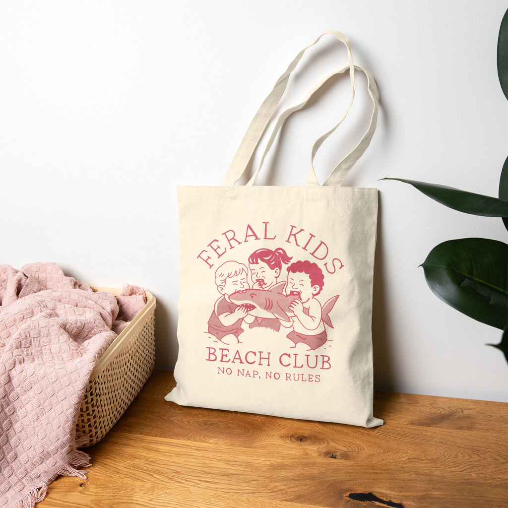 Feral Kids Beach Canvas Tote — “No Nap No Rules” in pink