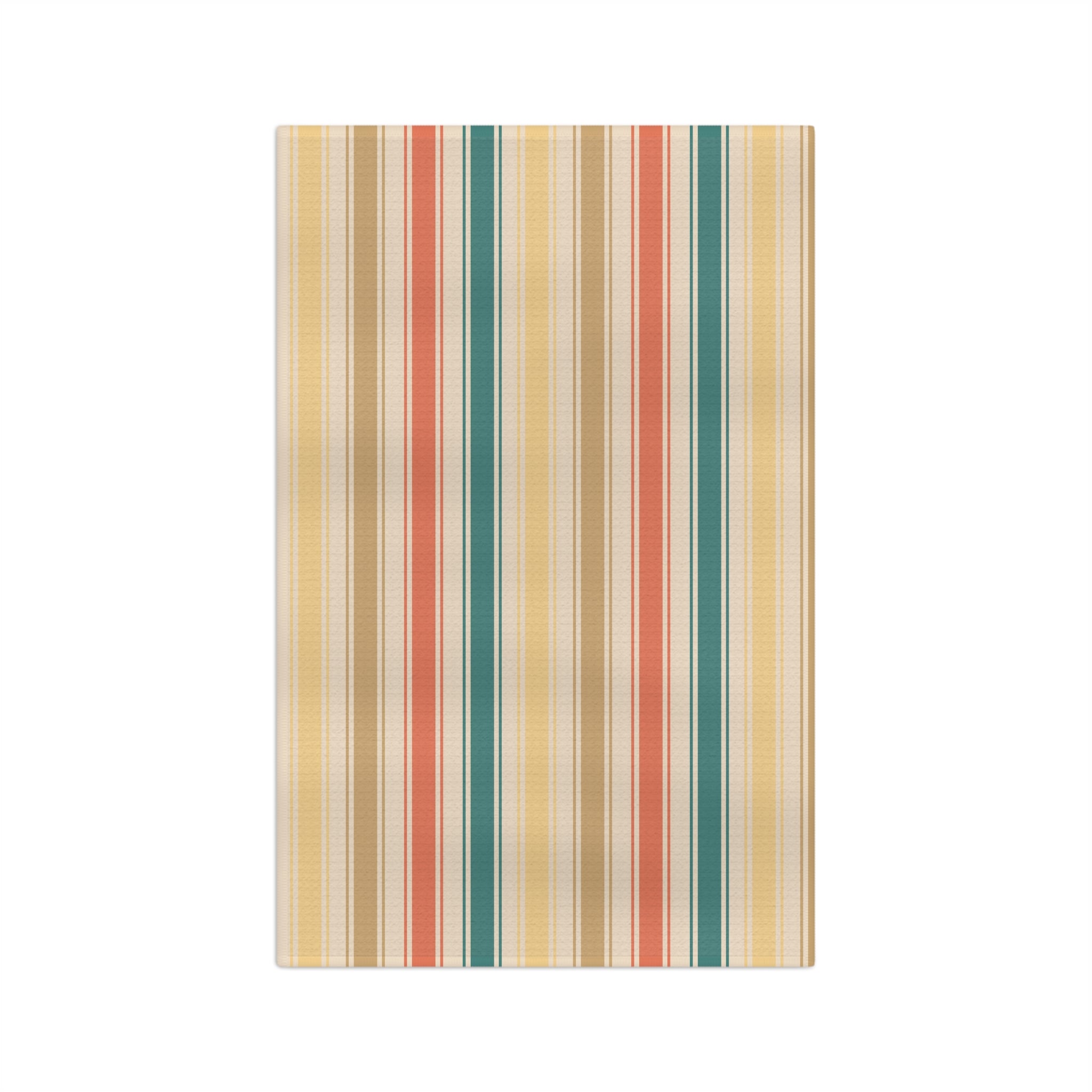 Striped Microfiber Tea Towel — Retro Sunset Kitchen Towel (Beige, Coral & Teal)