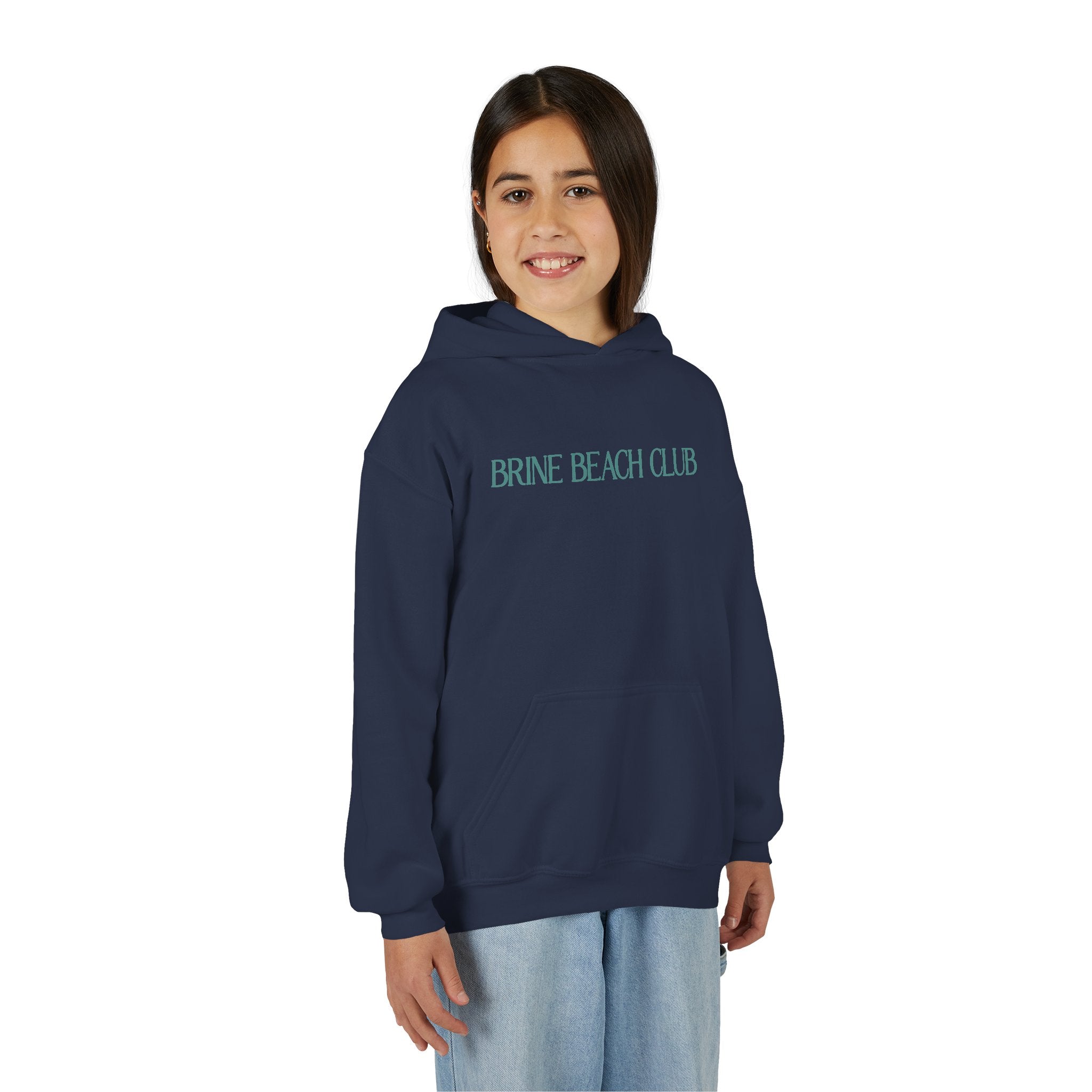 Brine Beach Club Youth Hoodie — "Stay For Sunset” Surf Waves Sun Pullover